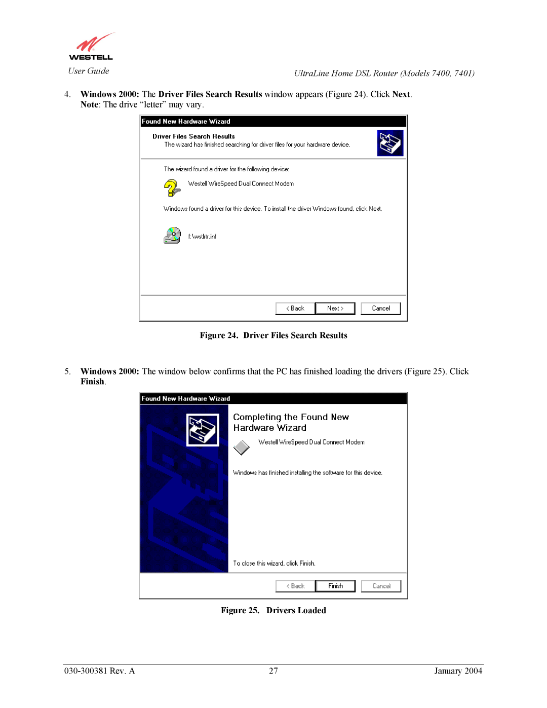 Westell Technologies 7400, 7401 manual Driver Files Search Results 