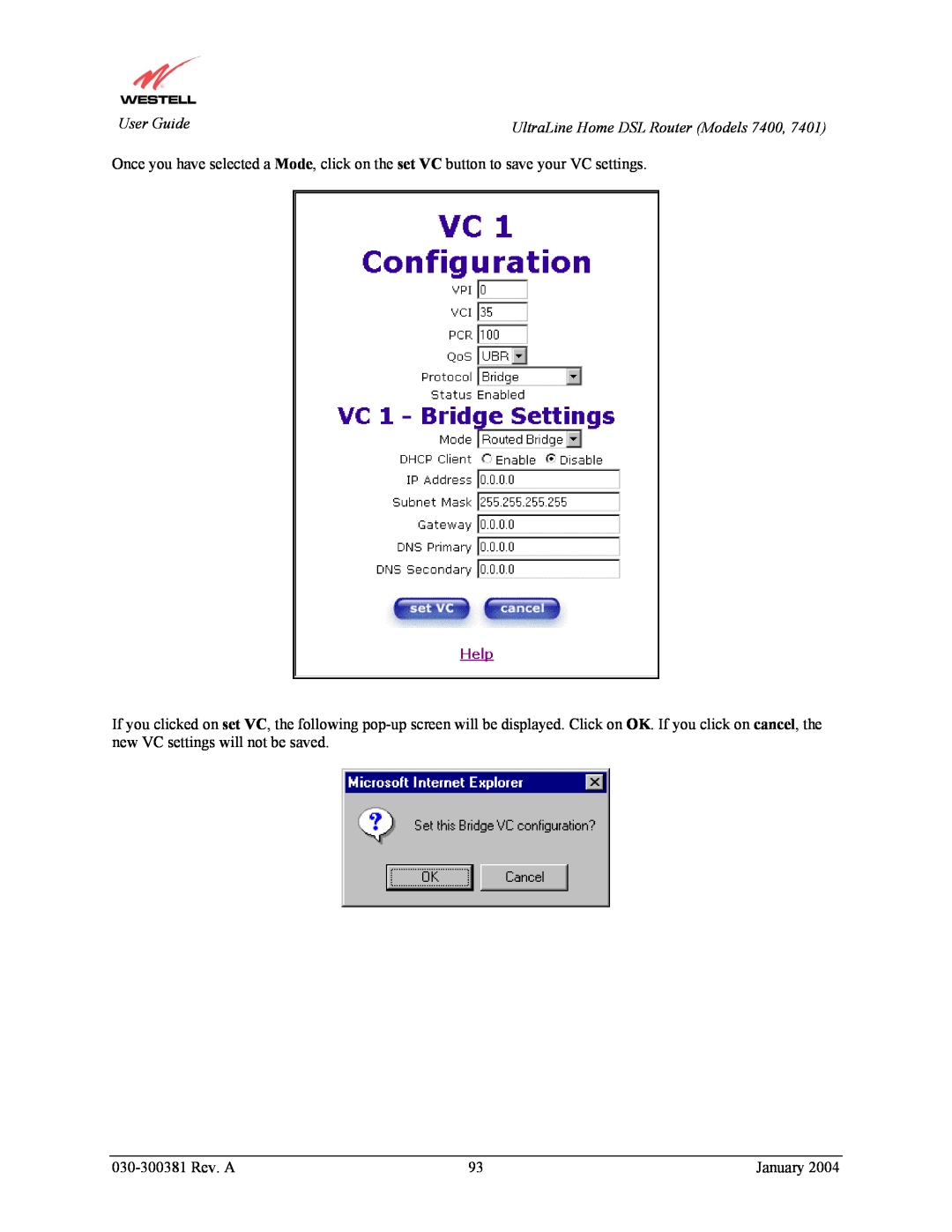 Westell Technologies 7401 manual User Guide, UltraLine Home DSL Router Models 7400, 030-300381 Rev. A, January 