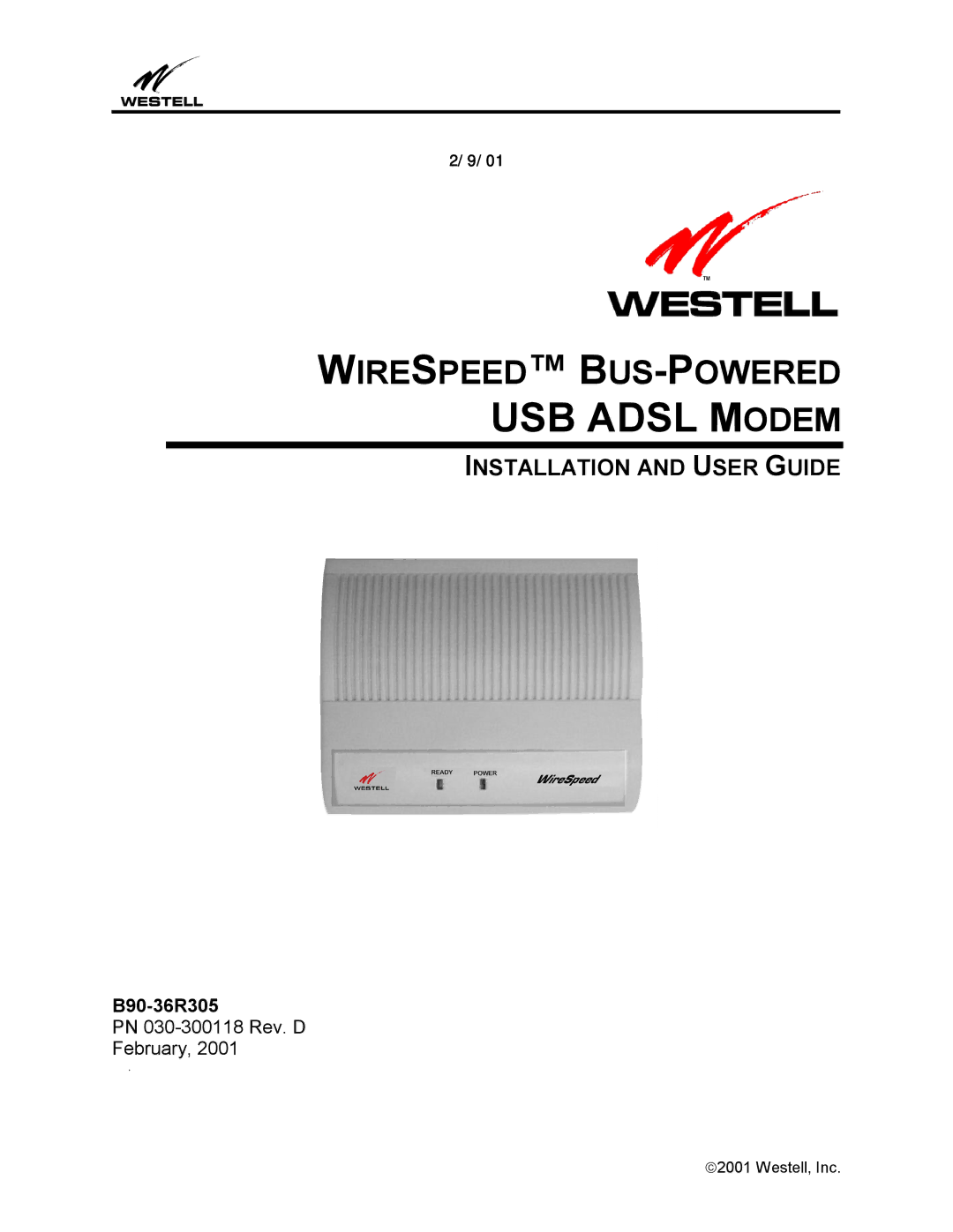 Westell Technologies B90-36R305 manual USB Adsl Modem 