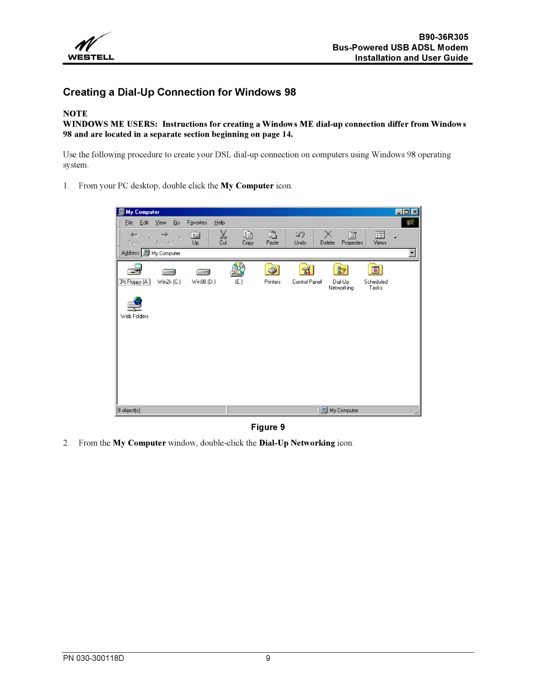 Westell Technologies B90-36R305 manual Creating a Dial-Up Connection for Windows 