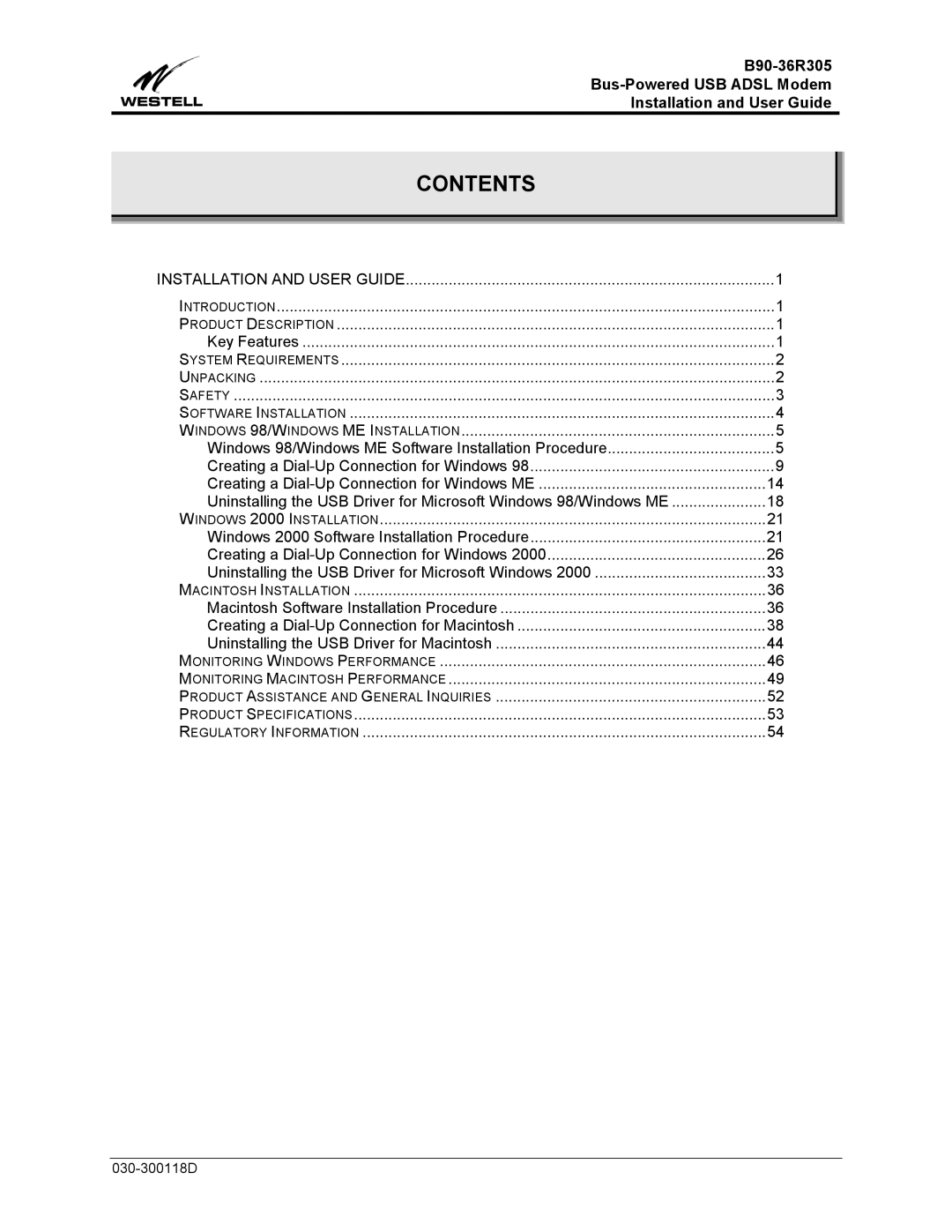 Westell Technologies B90-36R305 manual Contents 