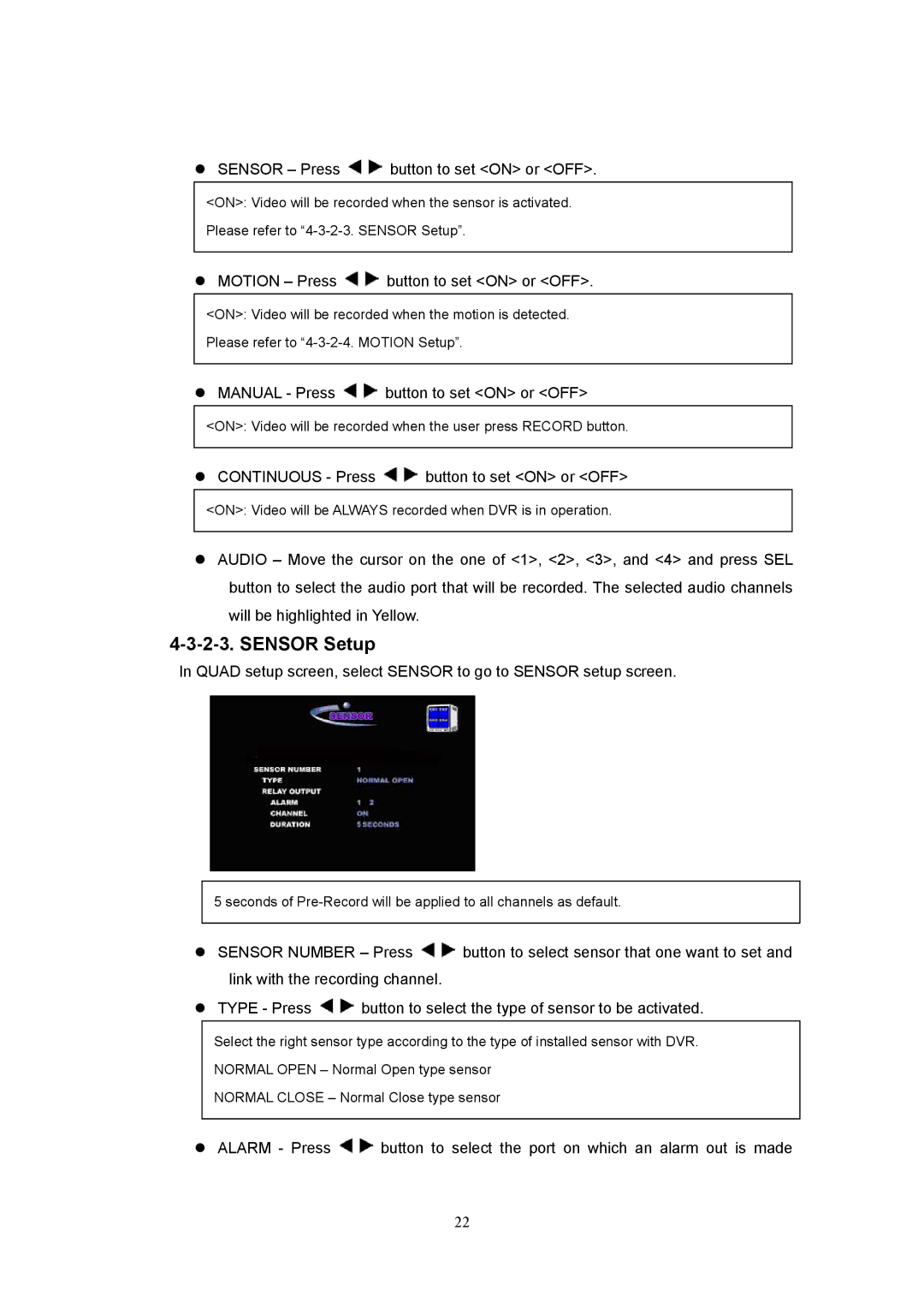 Western Digital 4CH TRIPLEX specifications Sensor Setup 