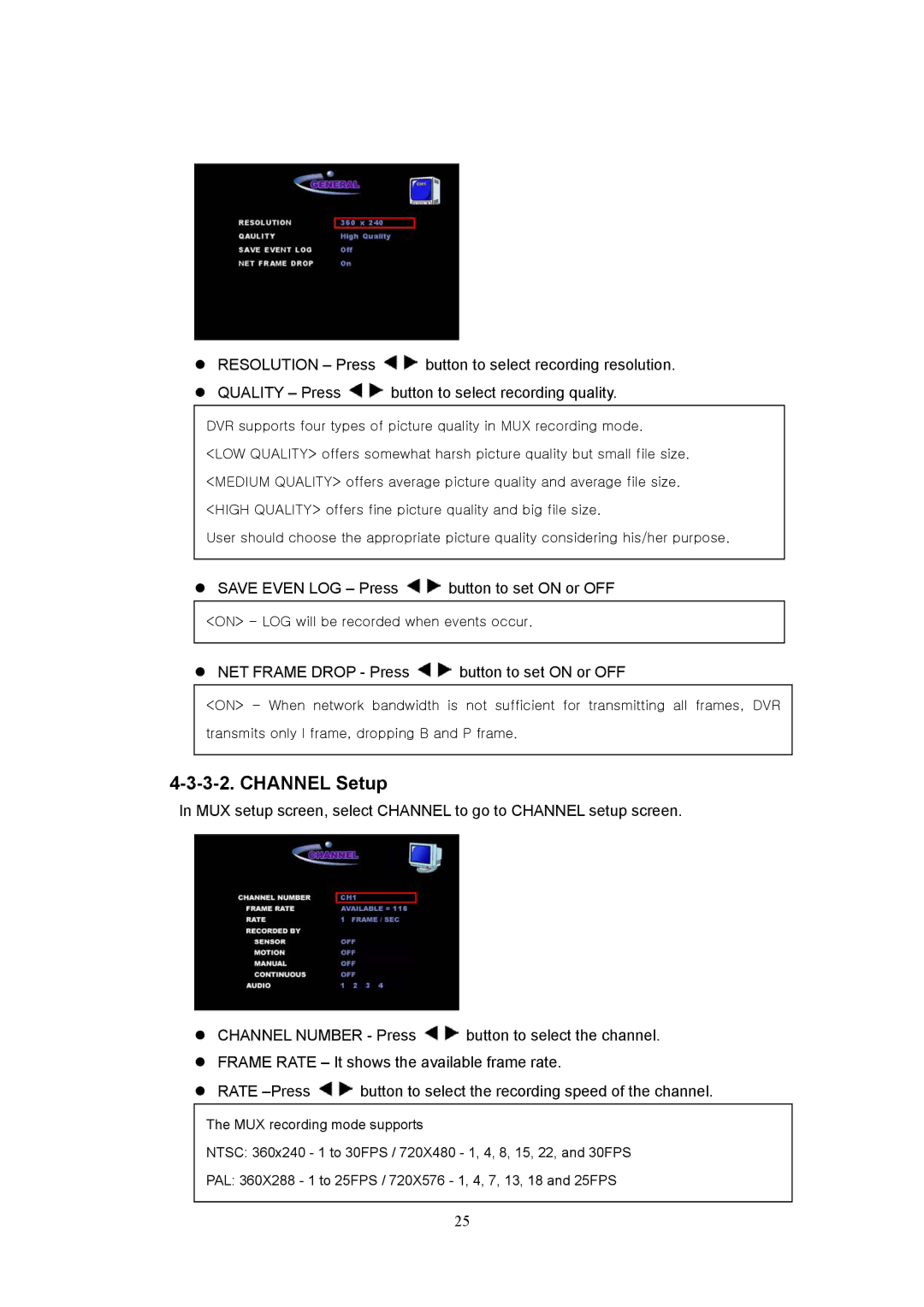 Western Digital 4CH TRIPLEX specifications Channel Setup 