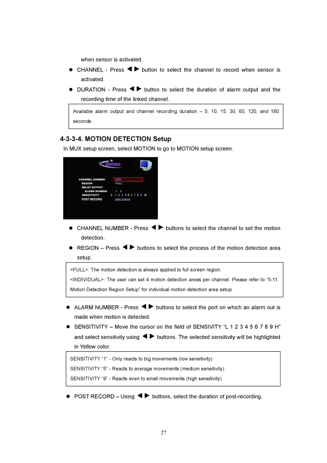 Western Digital 4CH TRIPLEX specifications Motion Detection Setup 