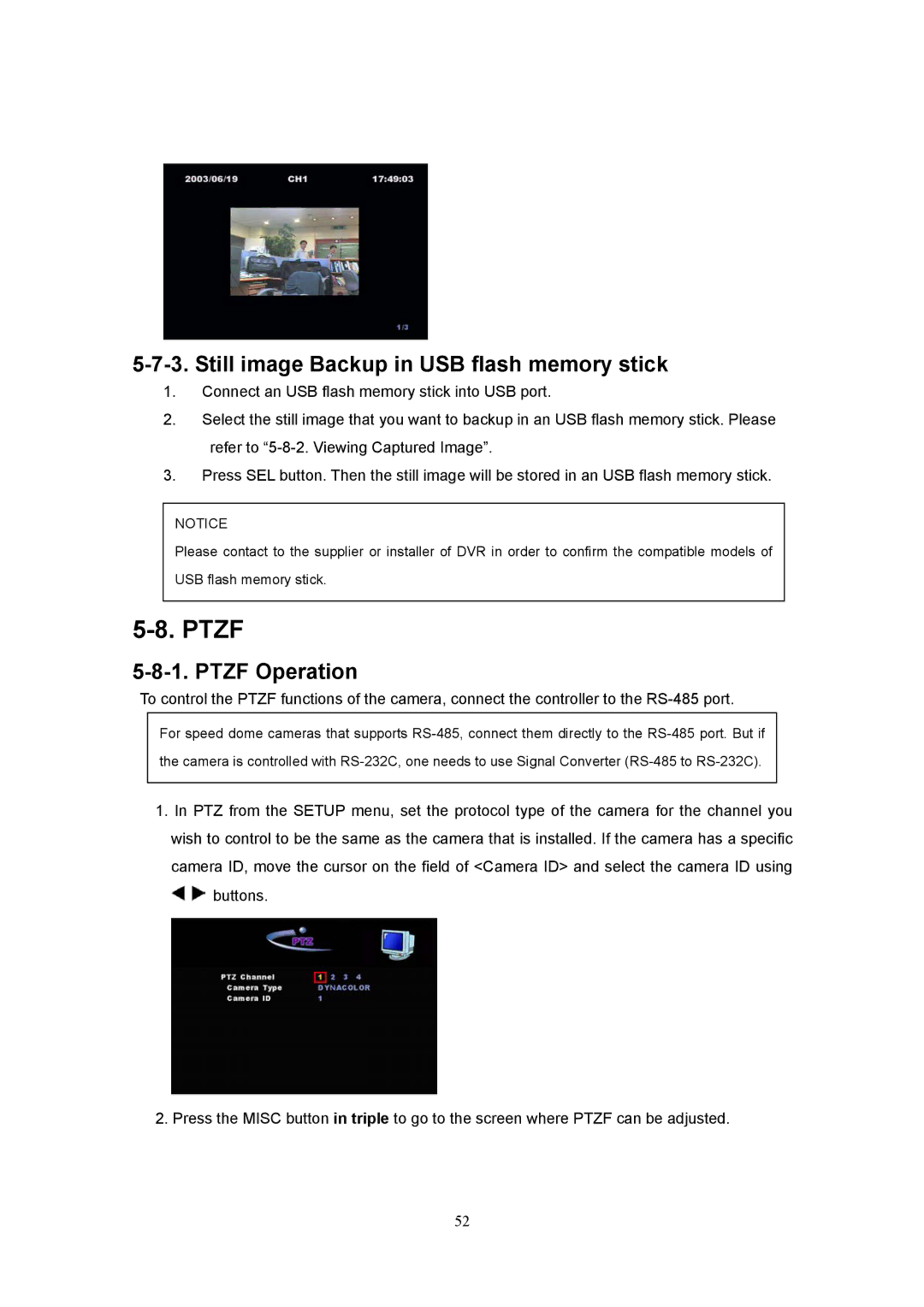 Western Digital 4CH TRIPLEX specifications Still image Backup in USB flash memory stick, Ptzf Operation 