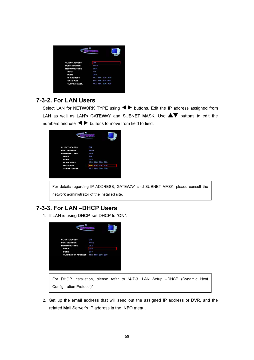 Western Digital 4CH TRIPLEX specifications For LAN Users, For LAN -DHCP Users 