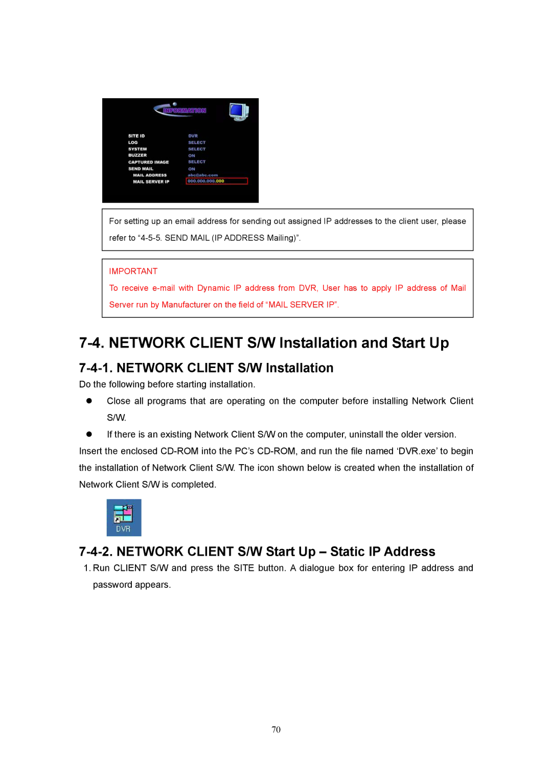 Western Digital 4CH TRIPLEX Network Client S/W Installation and Start Up, Network Client S/W Start Up Static IP Address 