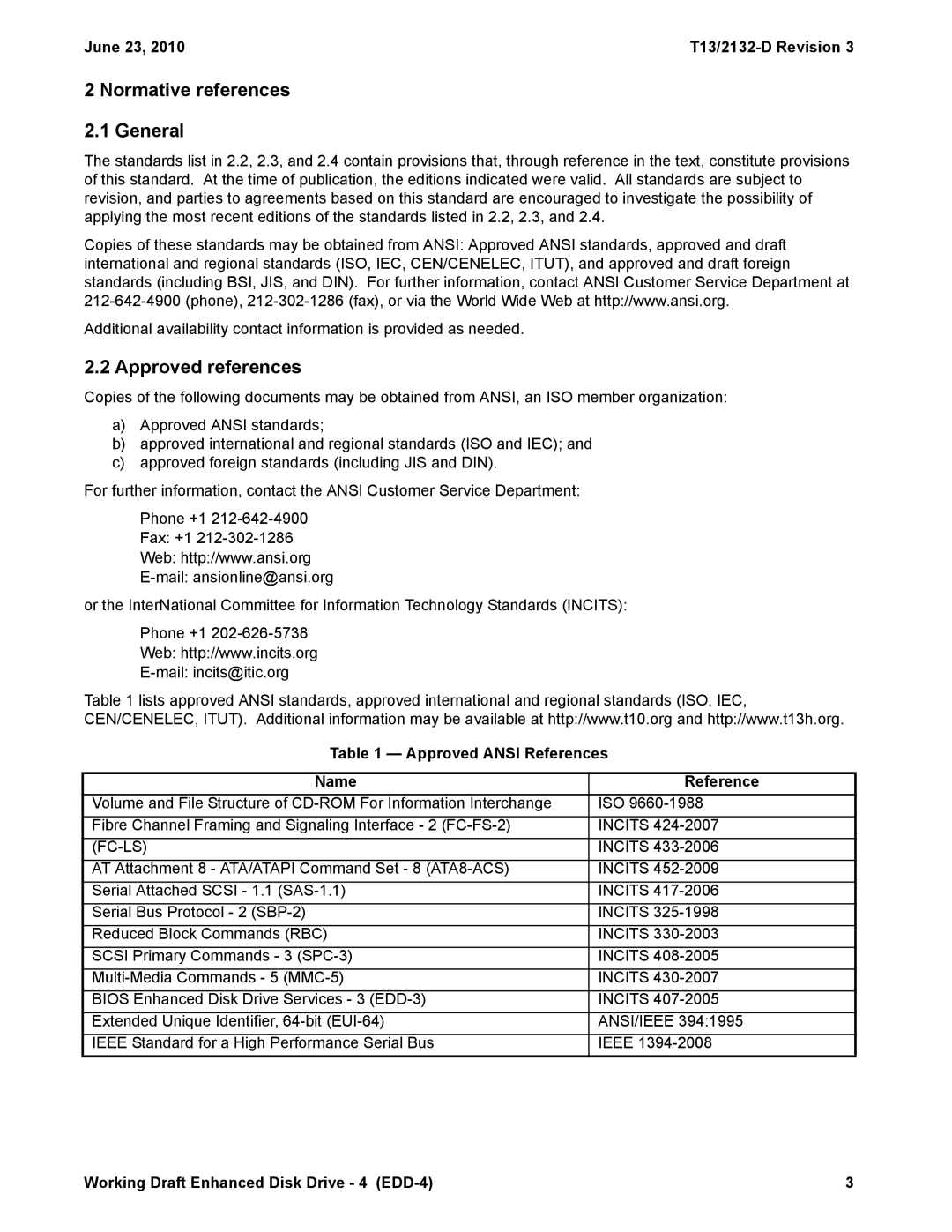 Western Digital T13/2132-D manual Normative references General, Approved references, Approved Ansi References Name 