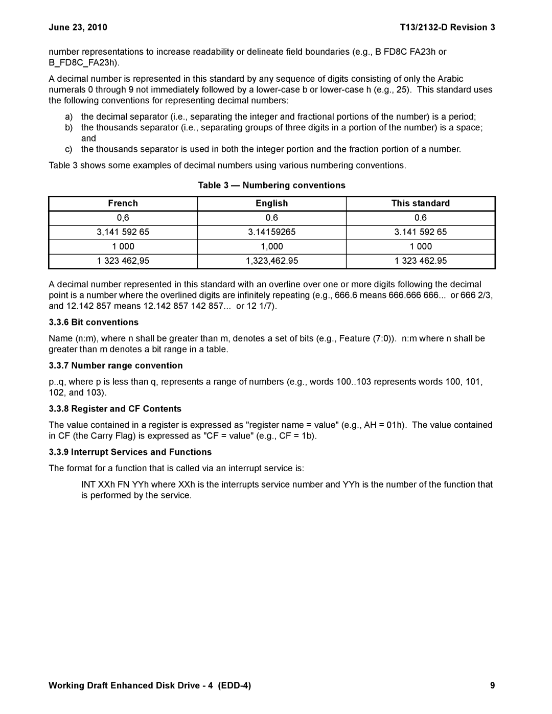 Western Digital T13/2132-D Numbering conventions French English This standard, Bit conventions, Number range convention 