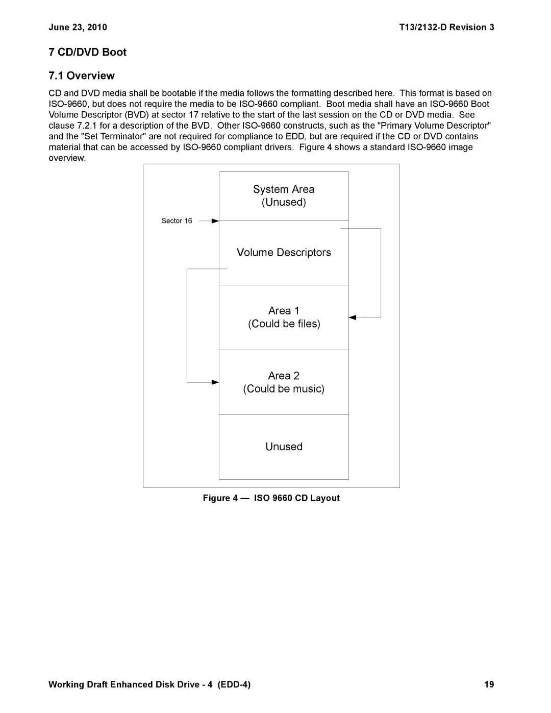 Western Digital T13/2132-D manual CD/DVD Boot Overview, ISO 9660 CD Layout Working Draft Enhanced Disk Drive 4 EDD-4 