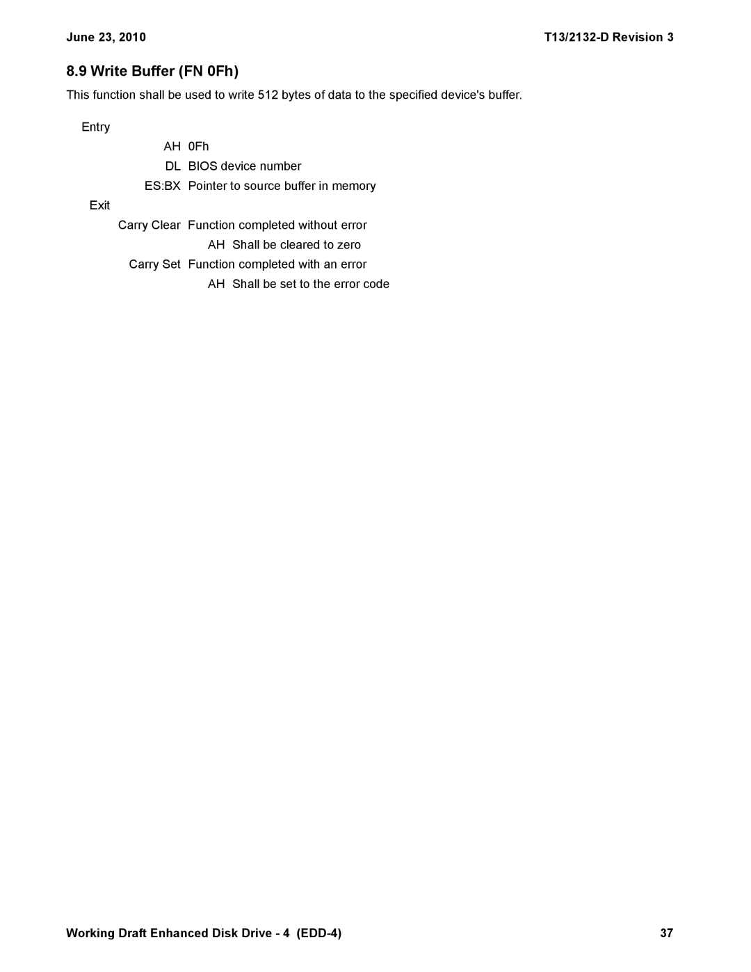 Western Digital T13/2132-D manual Write Buffer FN 0Fh 