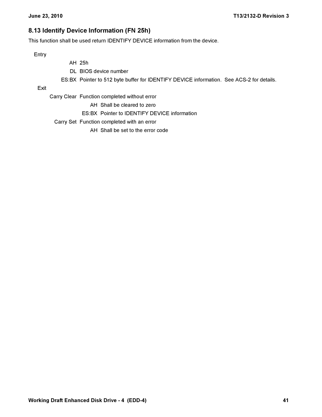 Western Digital T13/2132-D manual Identify Device Information FN 25h 