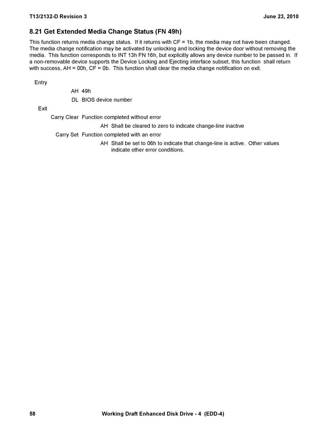 Western Digital manual Get Extended Media Change Status FN 49h, T13/2132-D Revision June 23 