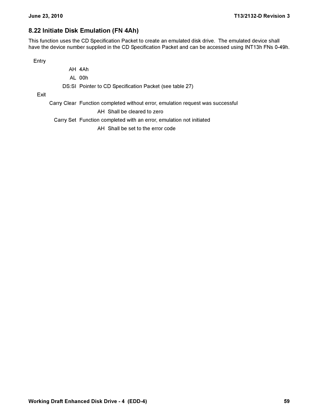 Western Digital manual Initiate Disk Emulation FN 4Ah, June 23 T13/2132-D Revision 