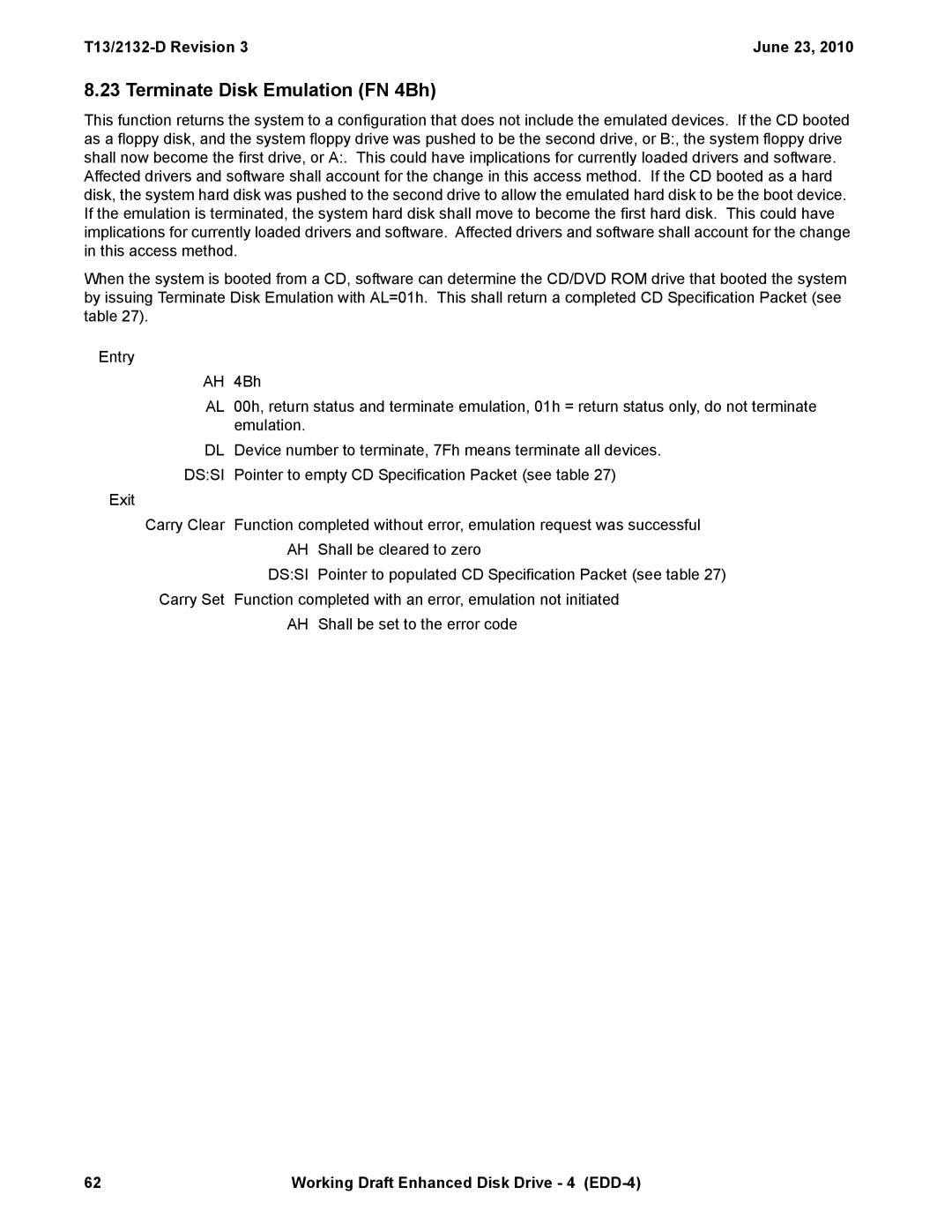 Western Digital manual Terminate Disk Emulation FN 4Bh, T13/2132-D Revision June 23 