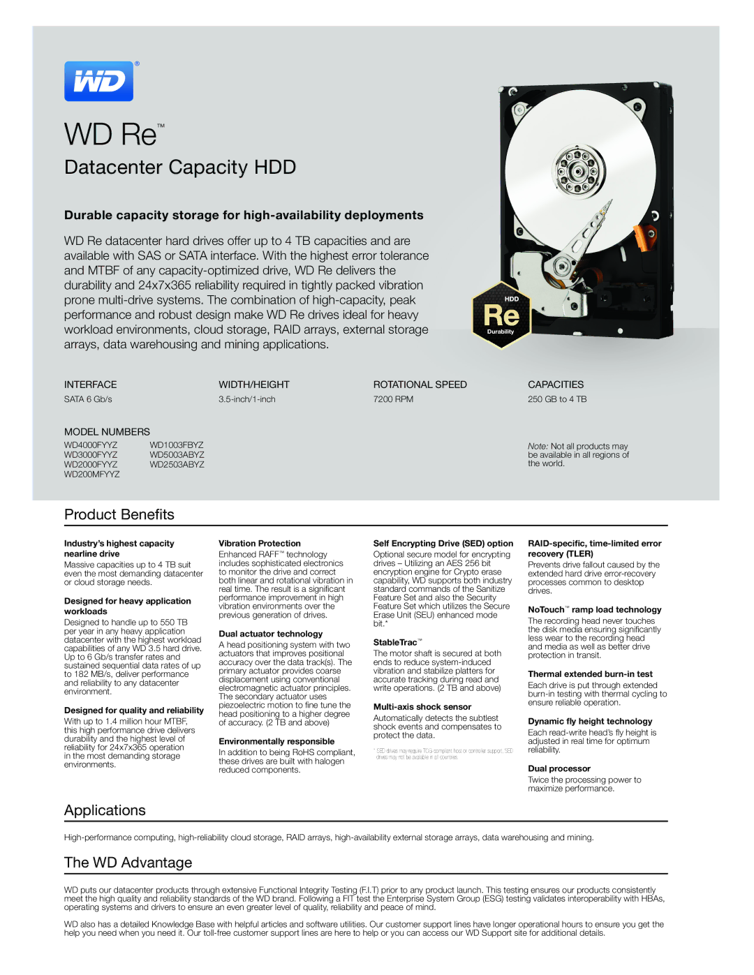 Western Digital WD4000FYYZ, WD3000FYYZ, WD2503ABYZ, WD200MFYYZ manual Product Benefits, Applications, WD Advantage 