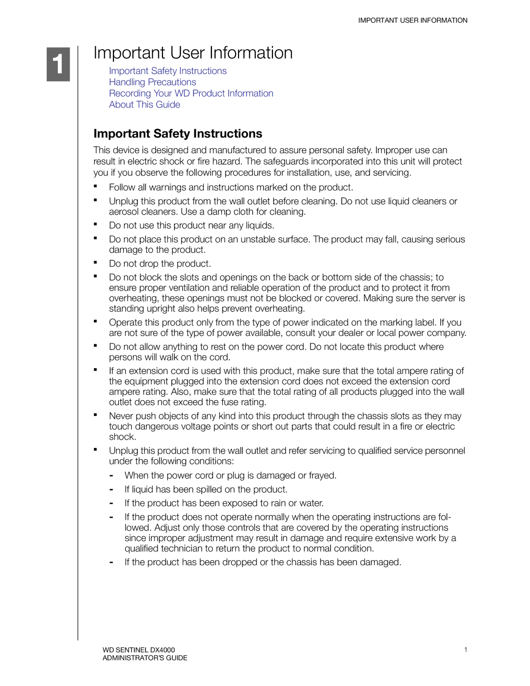 Western Digital WDBLGT0160KBK, WDBLGT0120KBK, WDBLGT0040KBK manual Important User Information, Important Safety Instructions 