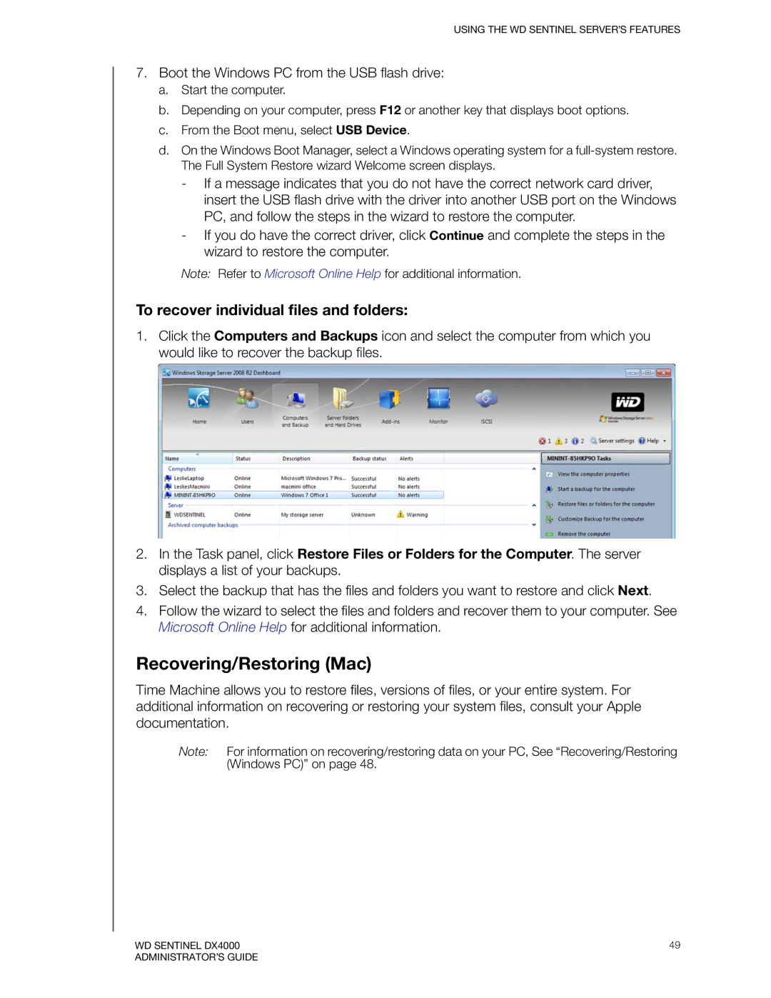 Western Digital WDBLGT0160KBK, WDBLGT0120KBK manual Recovering/Restoring Mac, To recover individual files and folders 