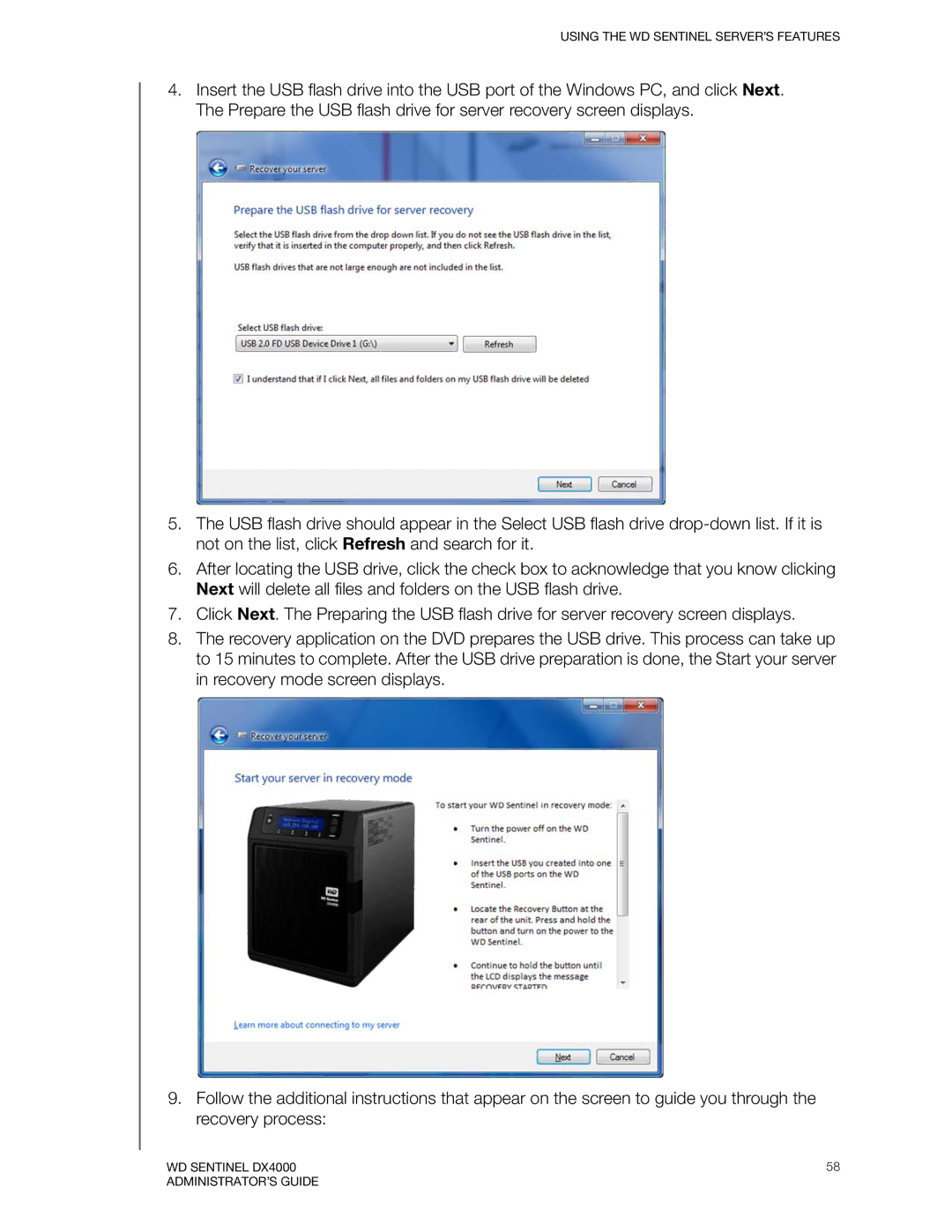 Western Digital WDBLGT0040KBK, WDBLGT0120KBK, WDBLGT0160KBK, WDBLGT0080KBK manual Using the WD Sentinel SERVER’S Features 