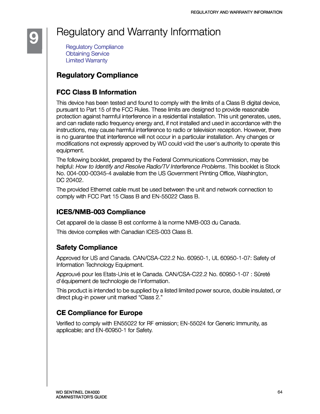 Western Digital WDBLGT0120KBK manual Regulatory and Warranty Information, Regulatory Compliance, FCC Class B Information 
