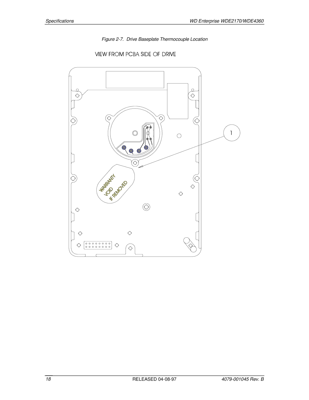 Western Digital WDE2170, WDE4360 manual Drive Baseplate Thermocouple Location 