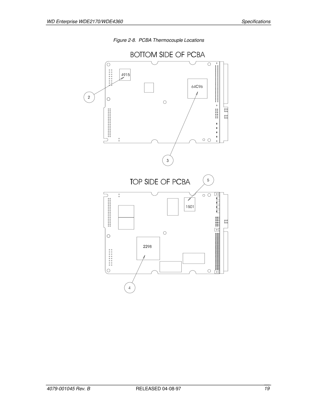 Western Digital WDE4360, WDE2170 manual Pcba Thermocouple Locations 4079-001045 Rev. B Released 