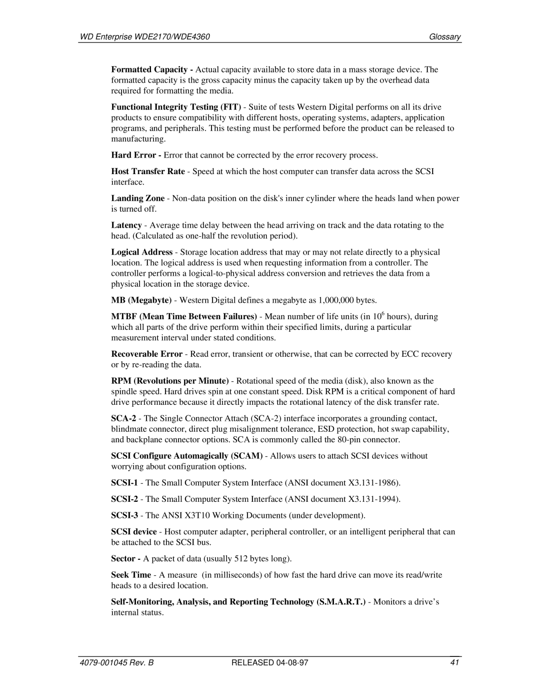 Western Digital WDE4360, WDE2170 manual Internal status 