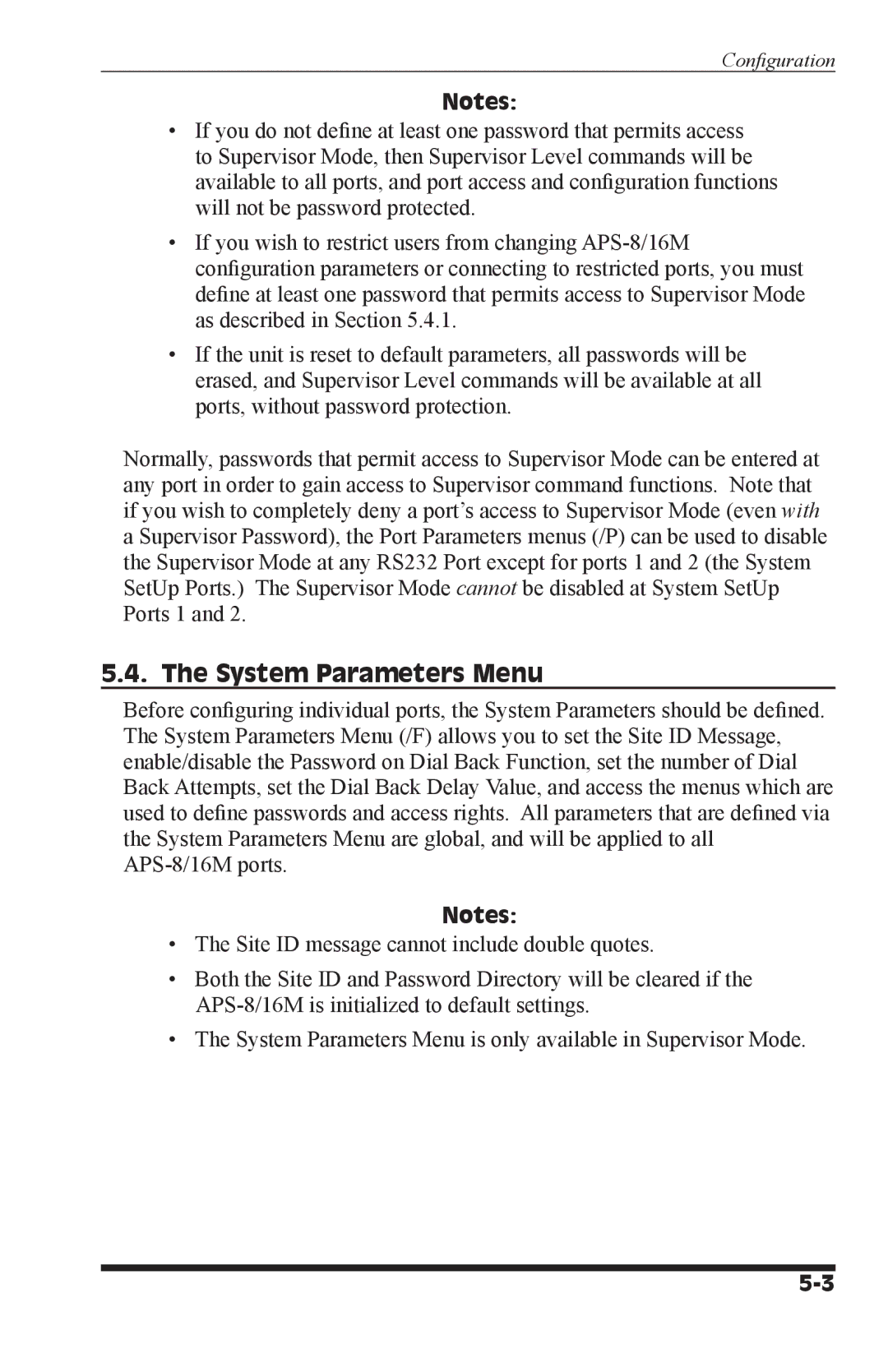 Western Telematic APS-16M, APS-8M manual System Parameters Menu 