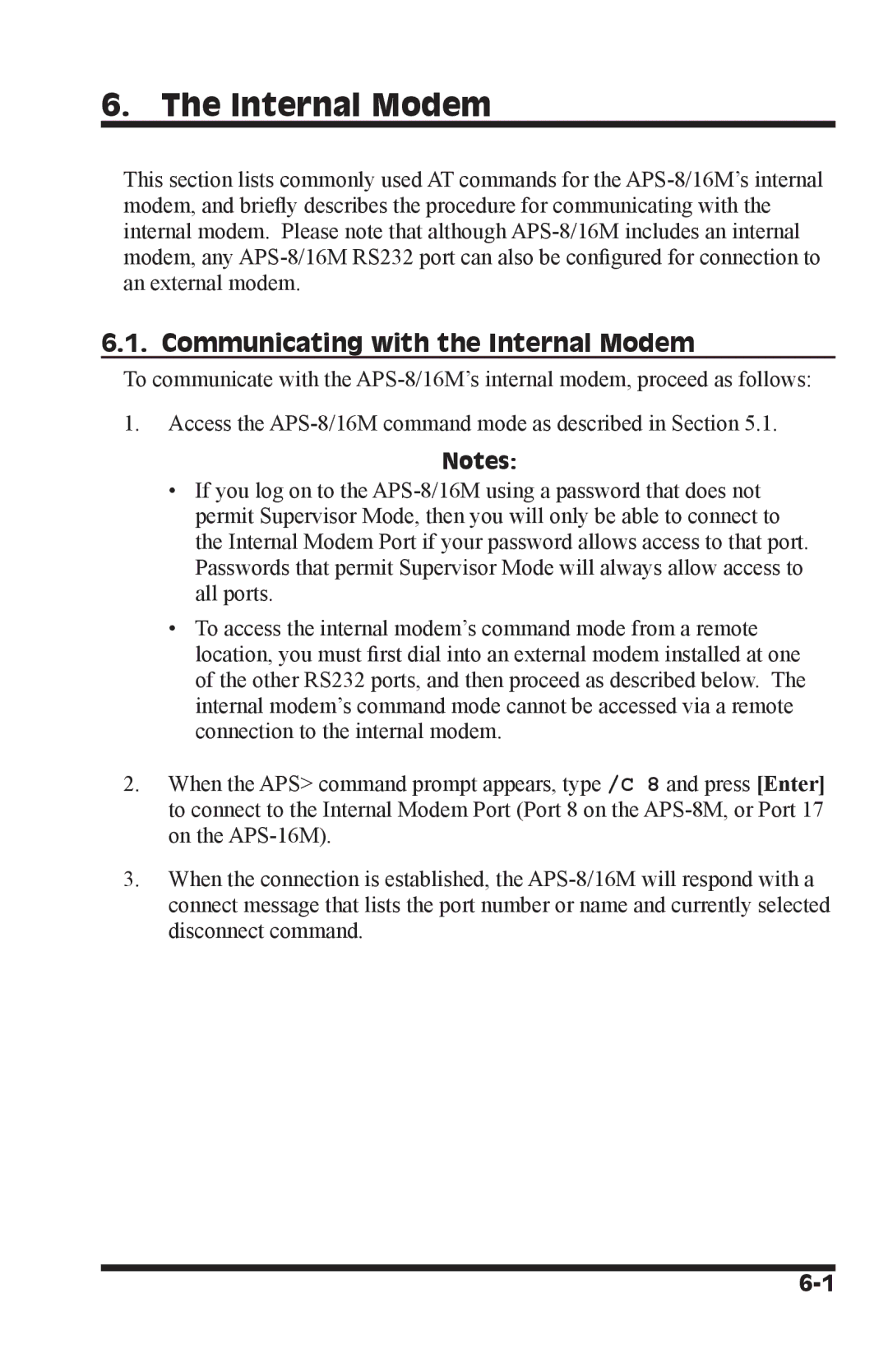 Western Telematic APS-16M, APS-8M manual Communicating with the Internal Modem 