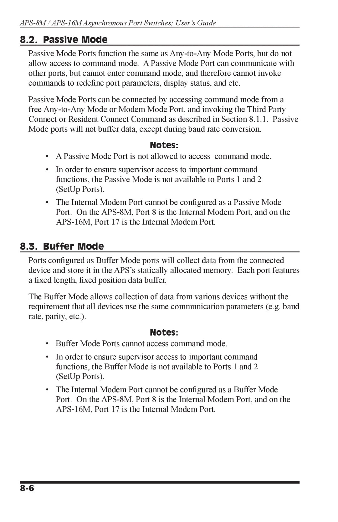 Western Telematic APS-8M, APS-16M manual Passive Mode, Buffer Mode 