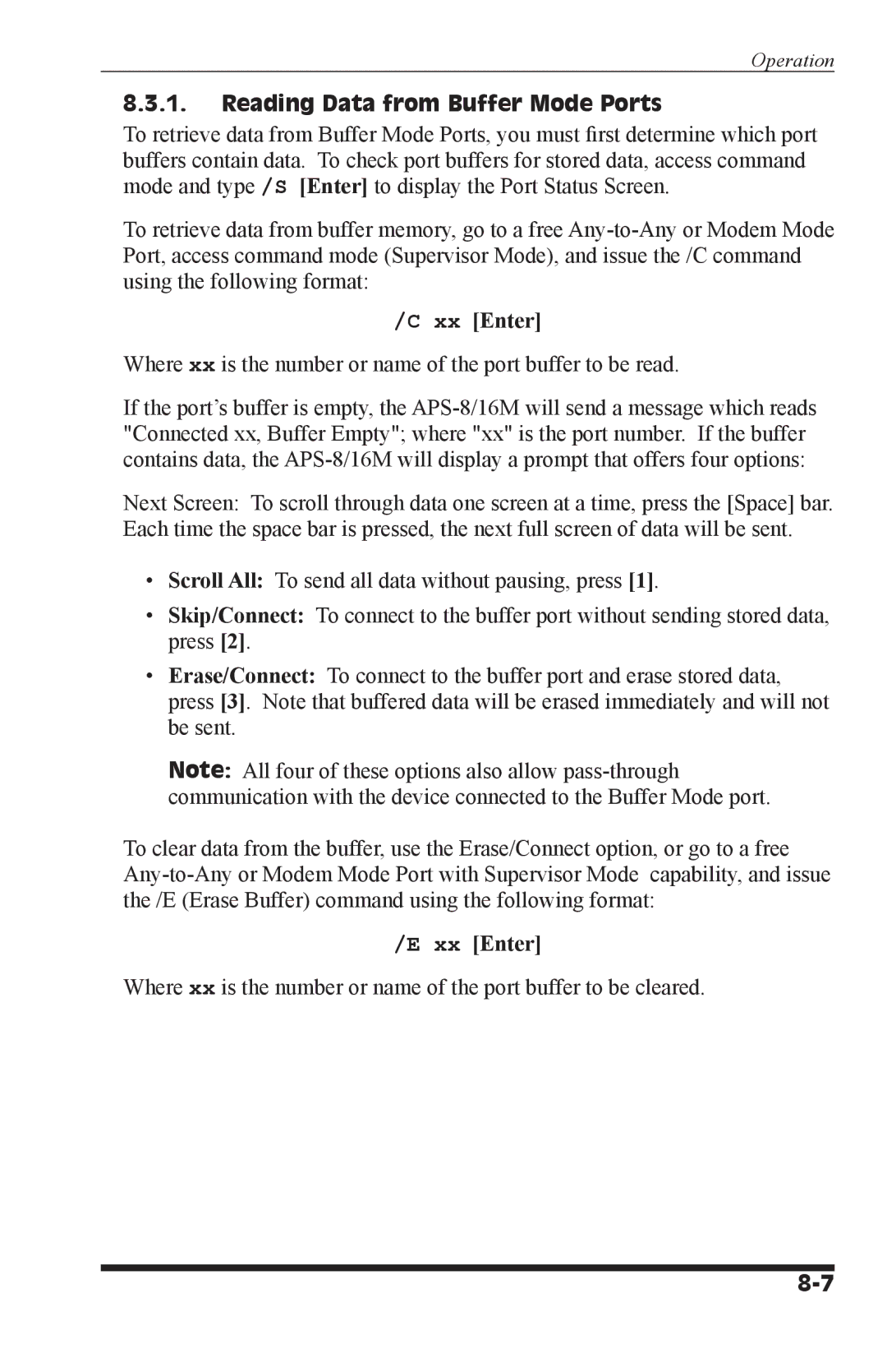 Western Telematic APS-16M, APS-8M manual Reading Data from Buffer Mode Ports, Xx Enter 