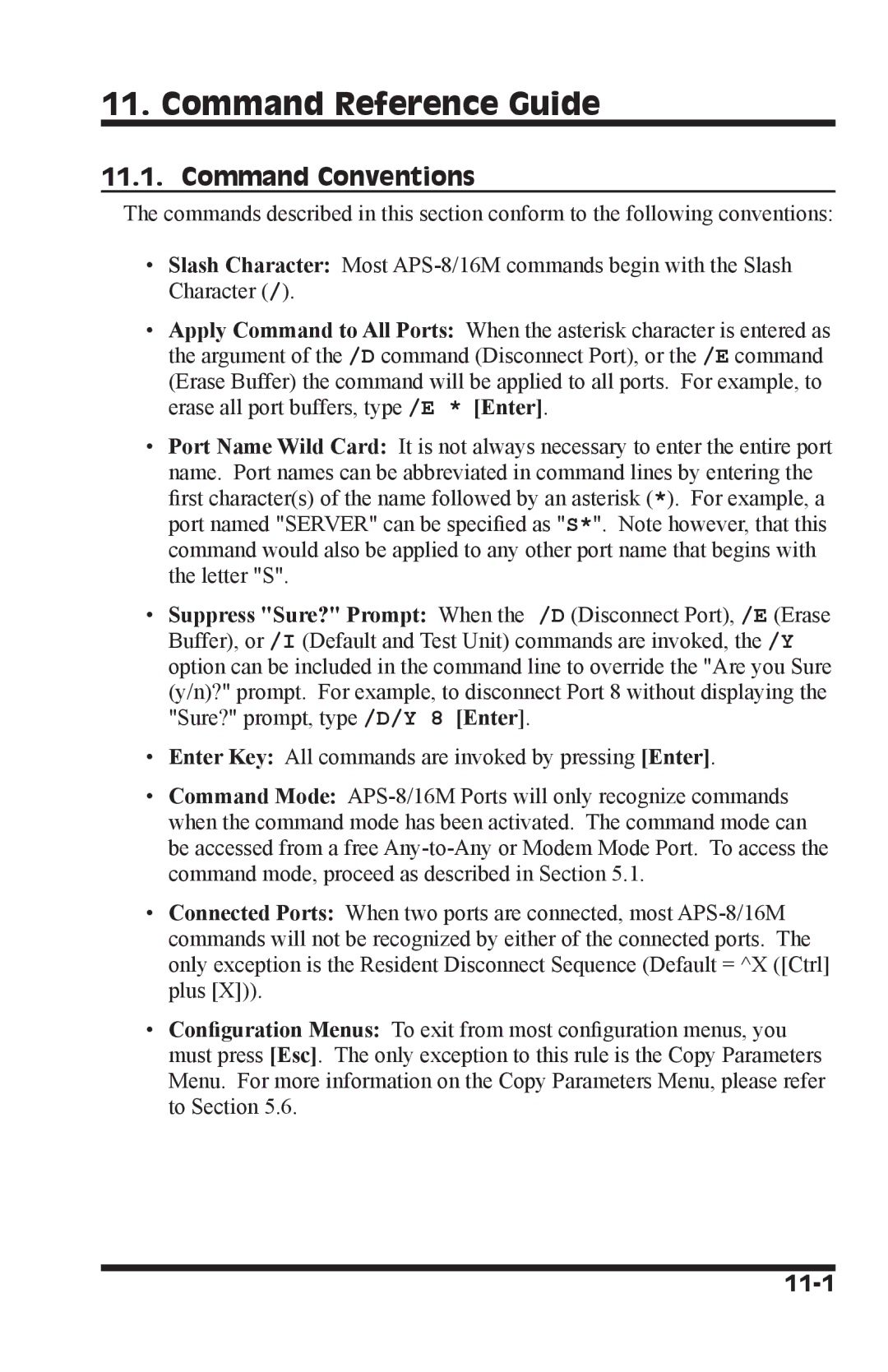 Western Telematic APS-16M, APS-8M manual Command Reference Guide, Command Conventions, 11-1 