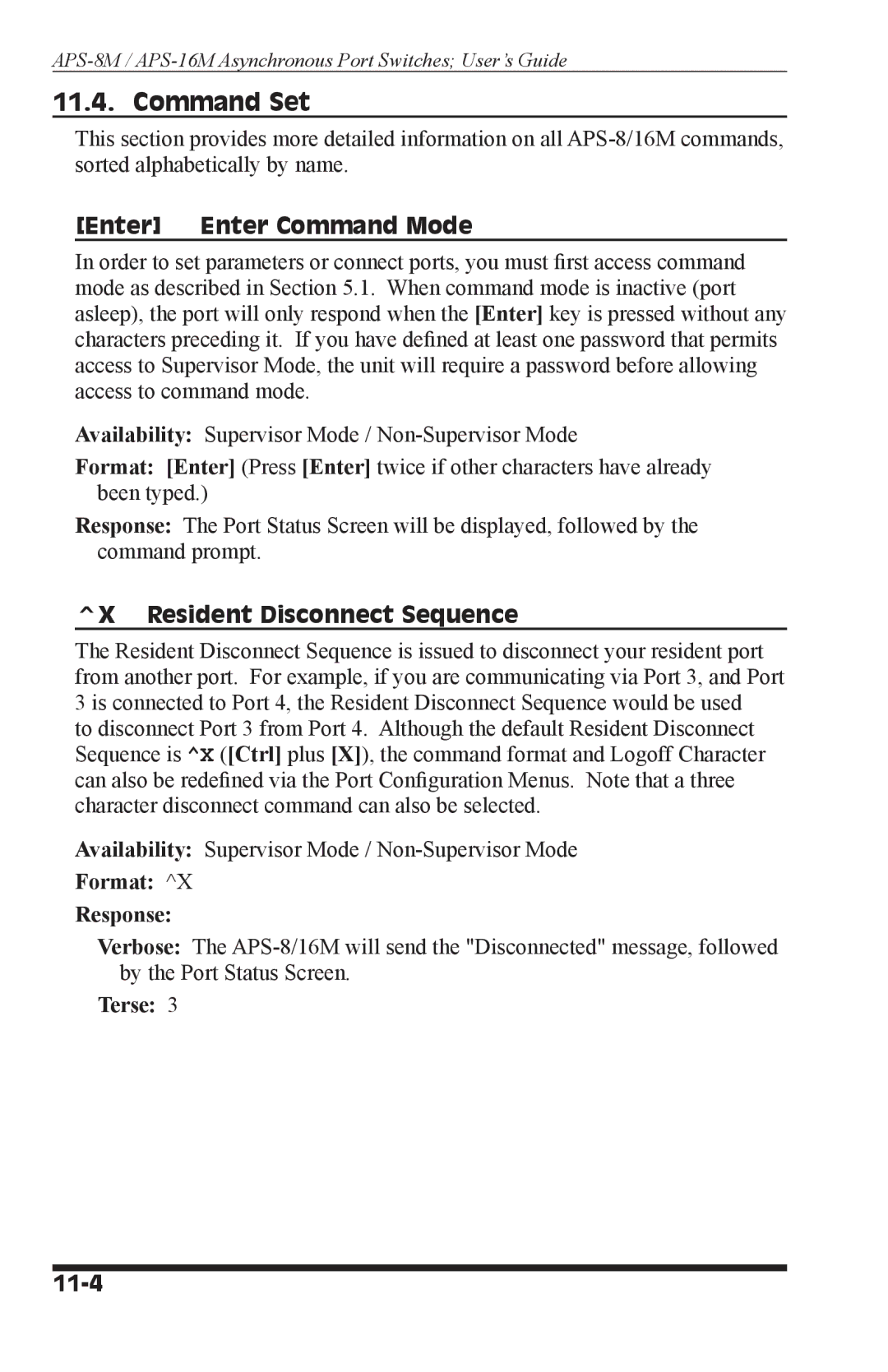 Western Telematic APS-8M, APS-16M manual Command Set, Format Response, Terse, 11-4 