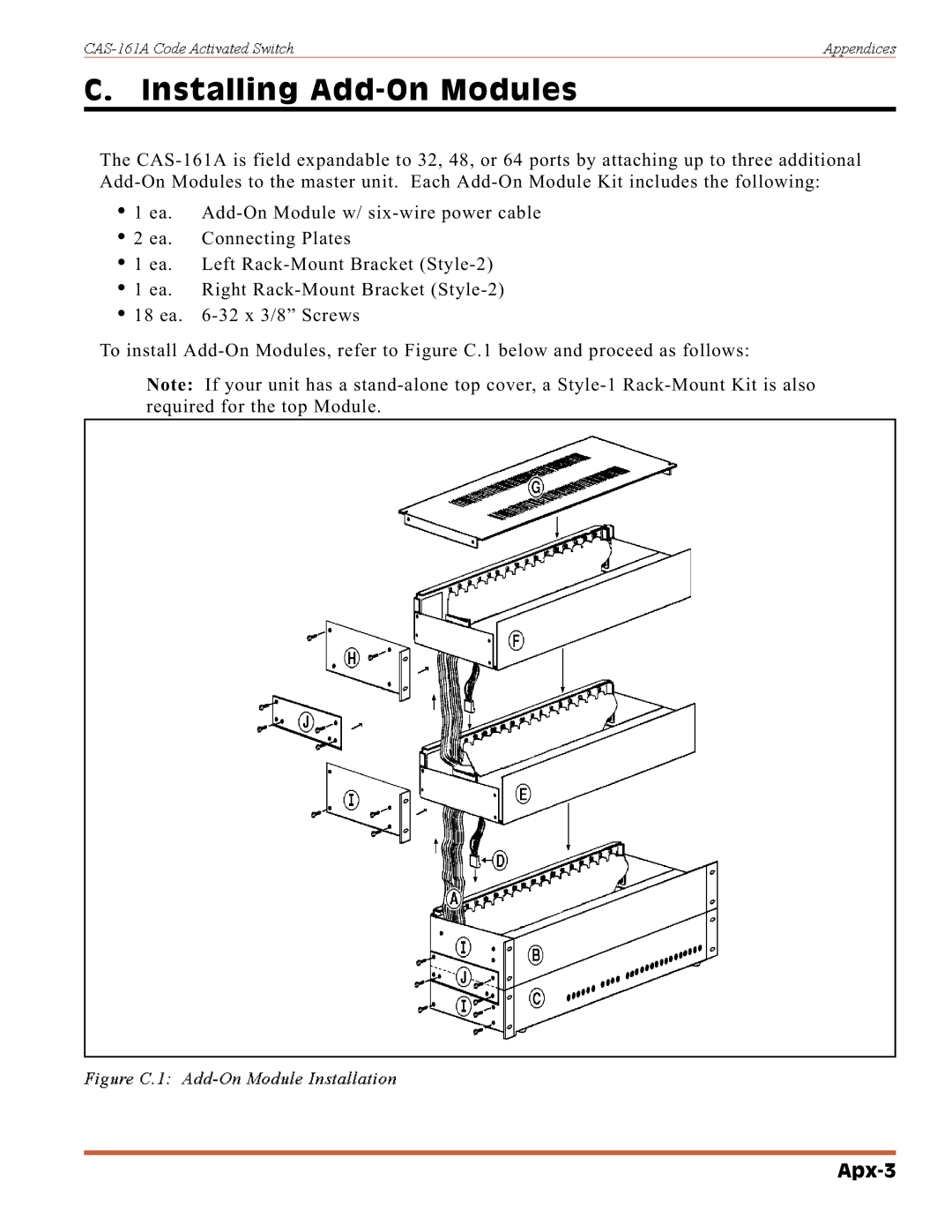 Western Telematic CAS-161A manual Installing Add-On Modules, Apx-3 