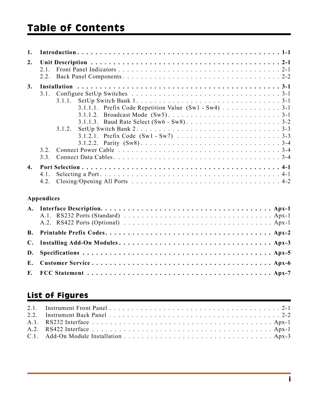 Western Telematic CAS-161A manual Table of Contents 