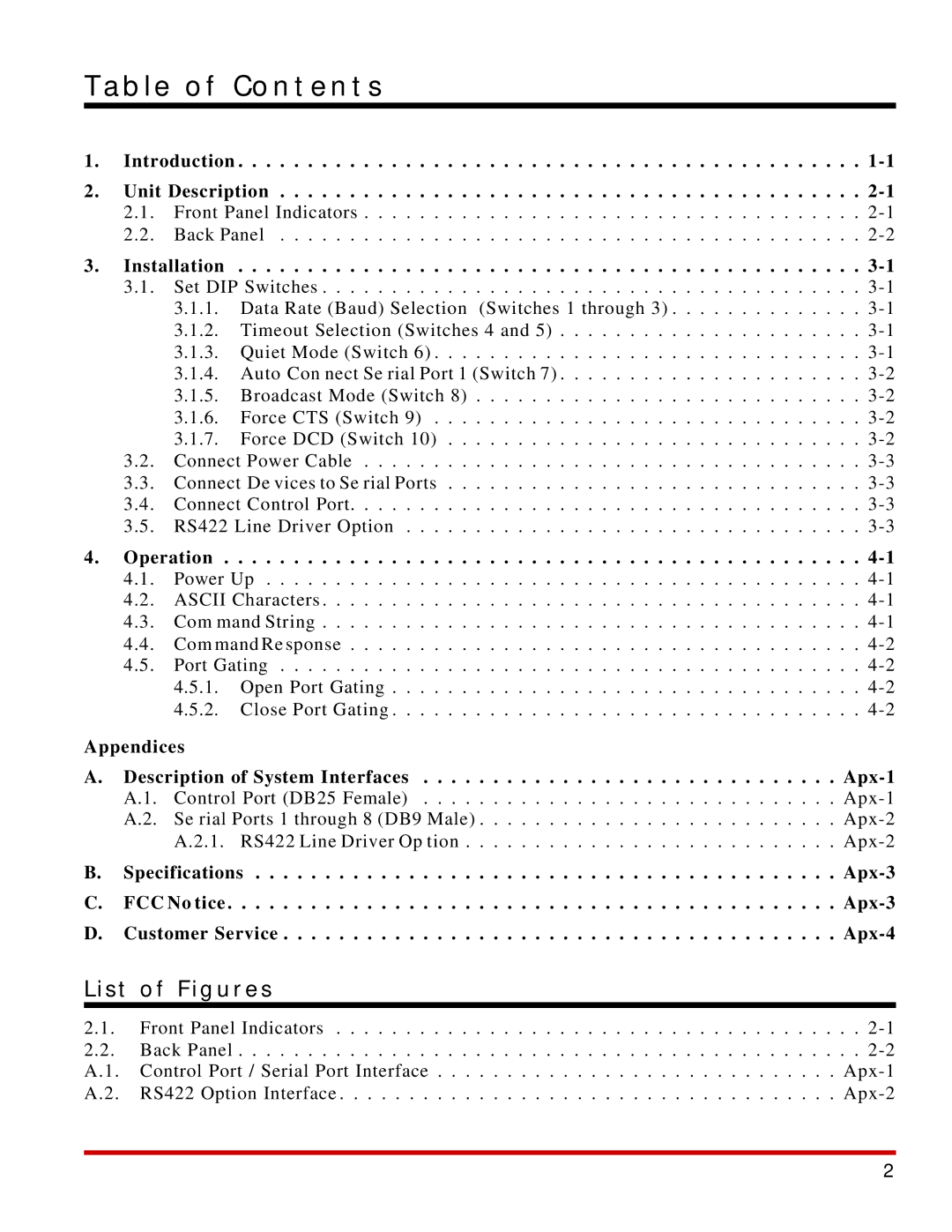 Western Telematic CAS-81 manual Table of Contents 