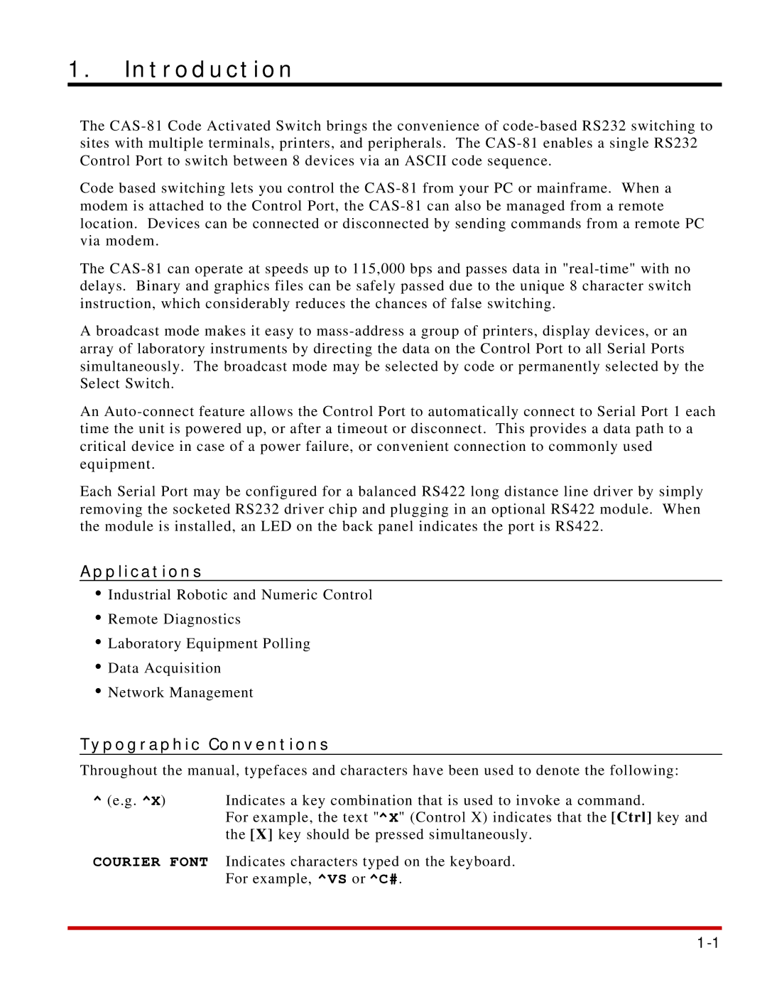 Western Telematic CAS-81 manual Introduction, Applications, Typographic Conventions 