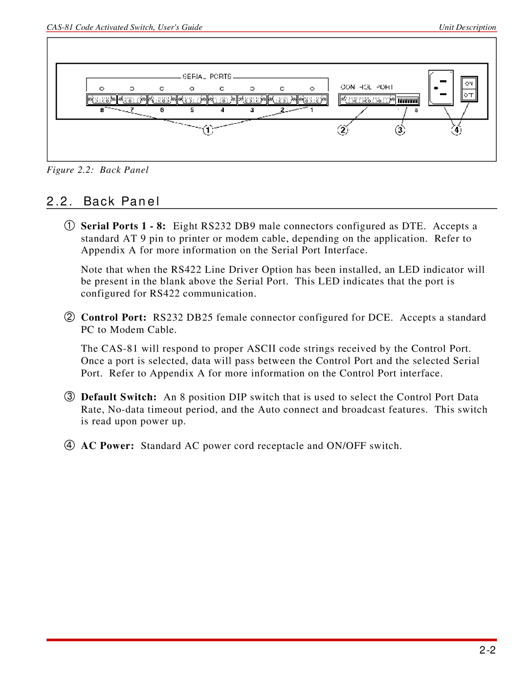 Western Telematic CAS-81 manual Back Panel 