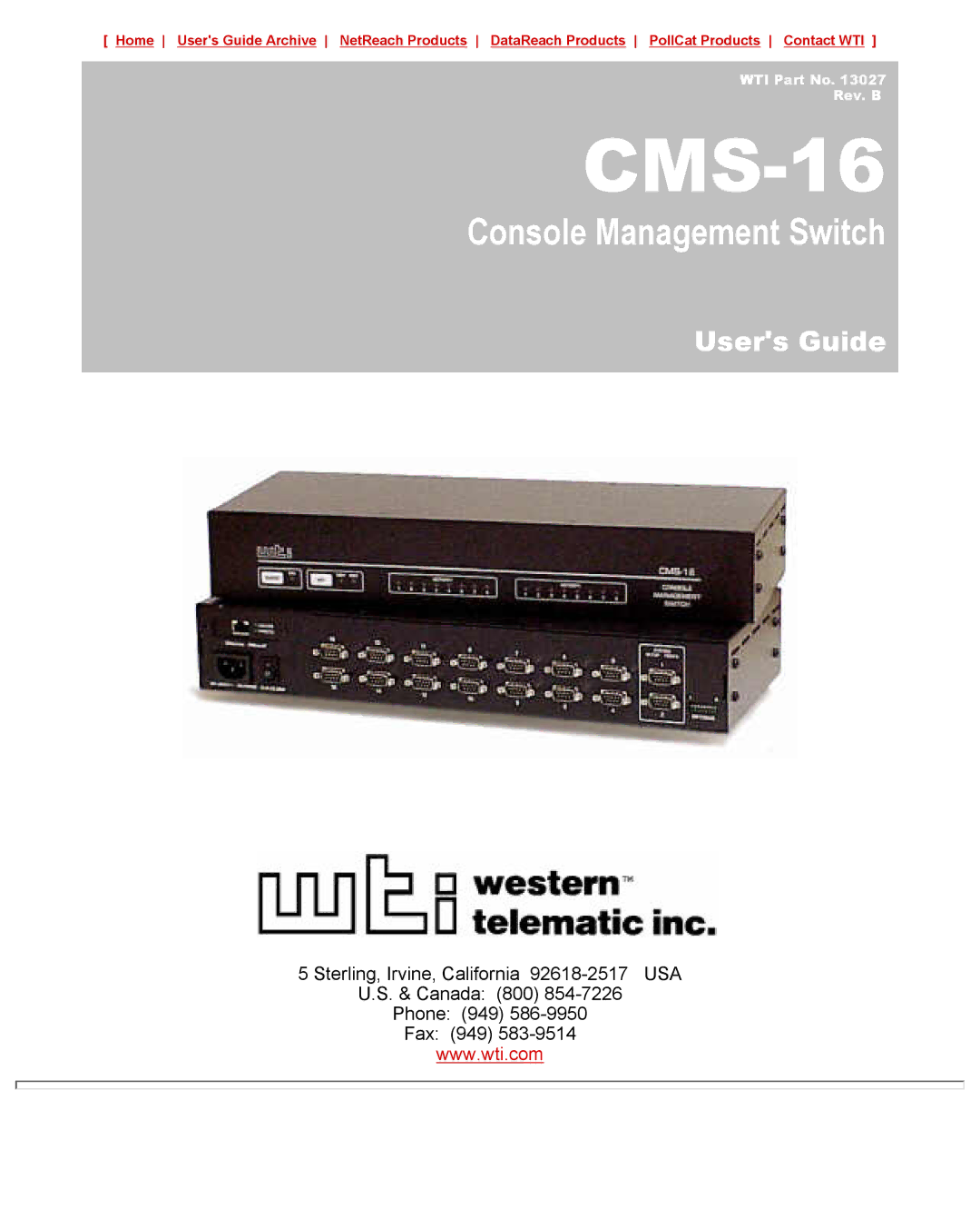 Western Telematic CMS-16 manual 