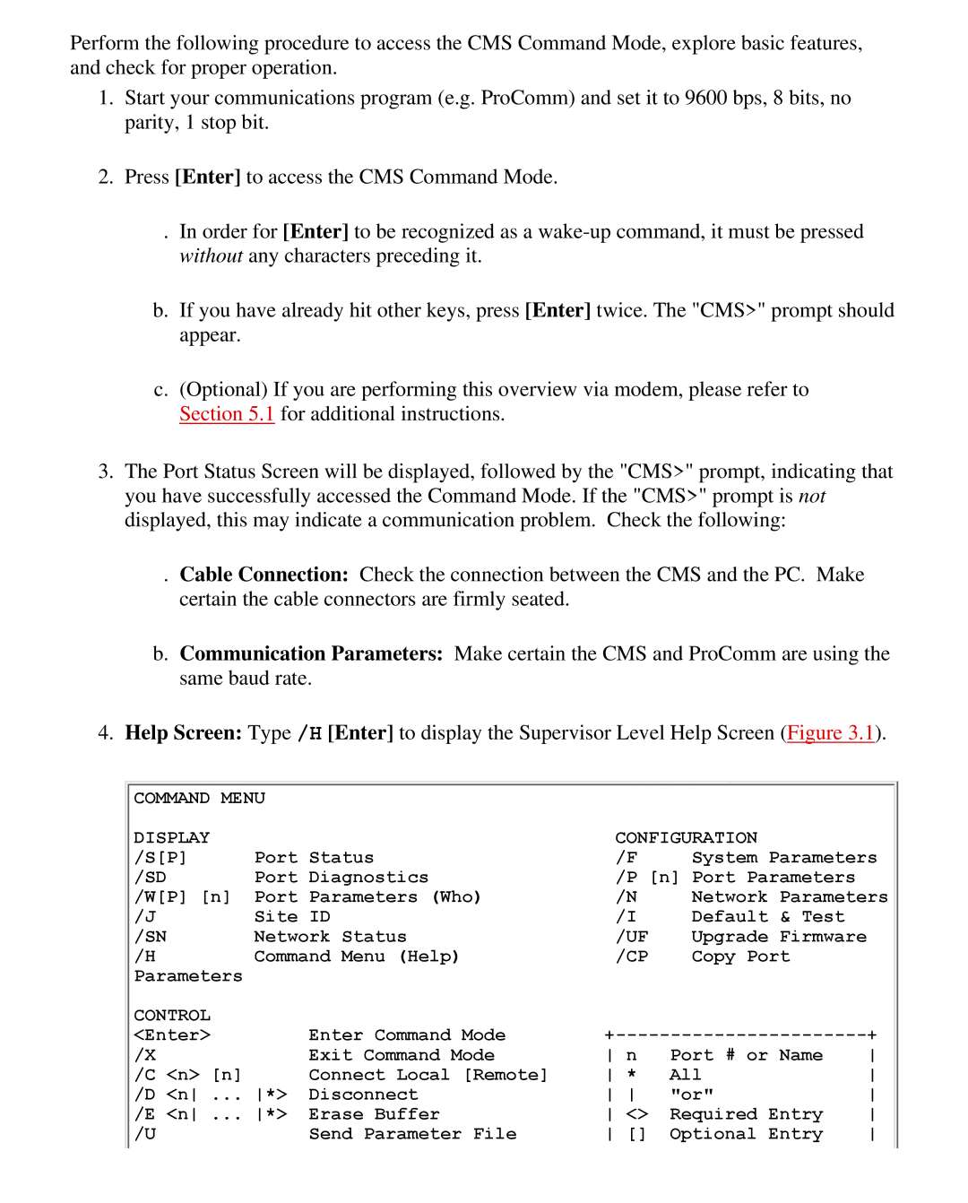 Western Telematic CMS-16 manual Command Menu Display Configuration, Control 