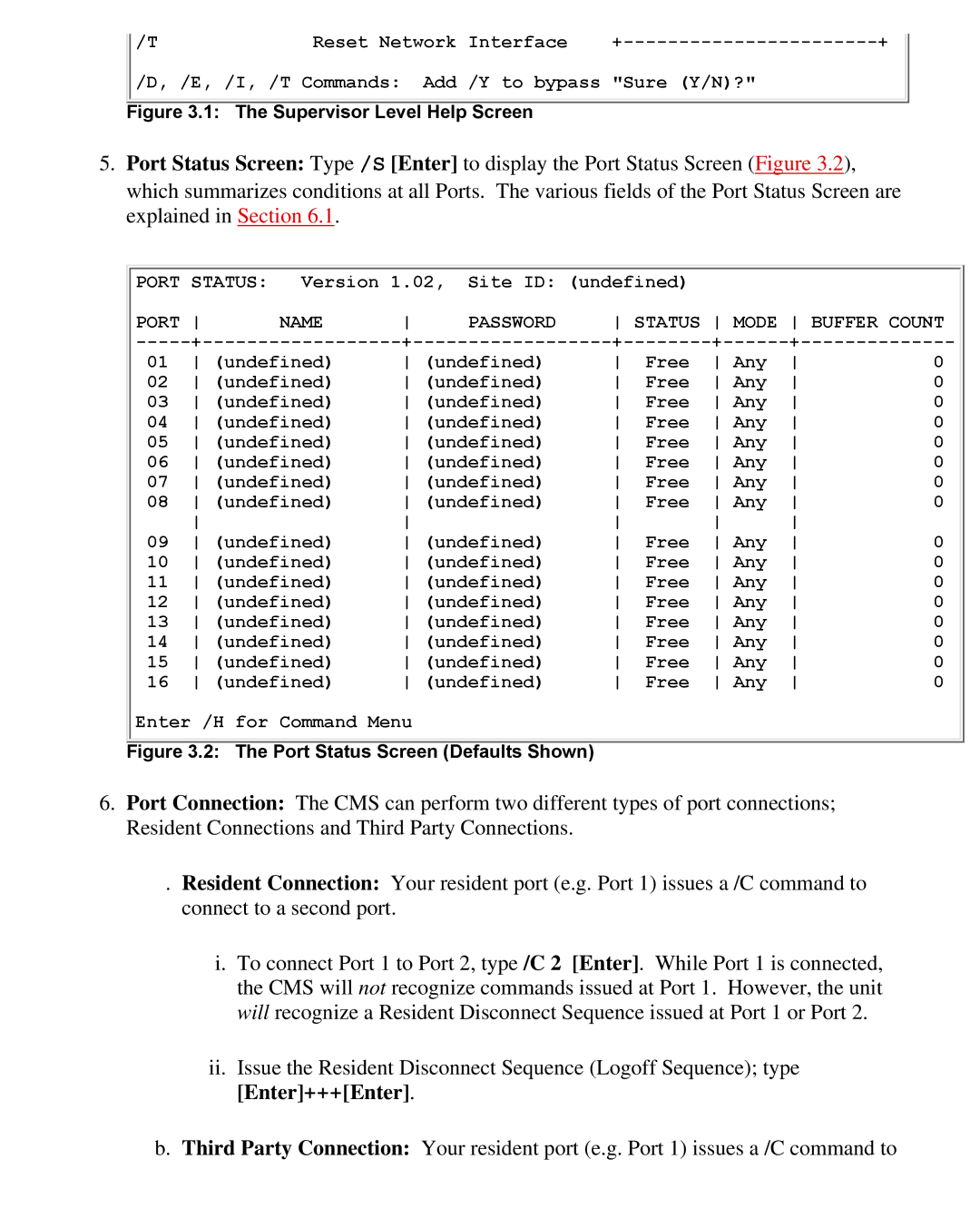 Western Telematic CMS-16 manual Status, Port Name Password 