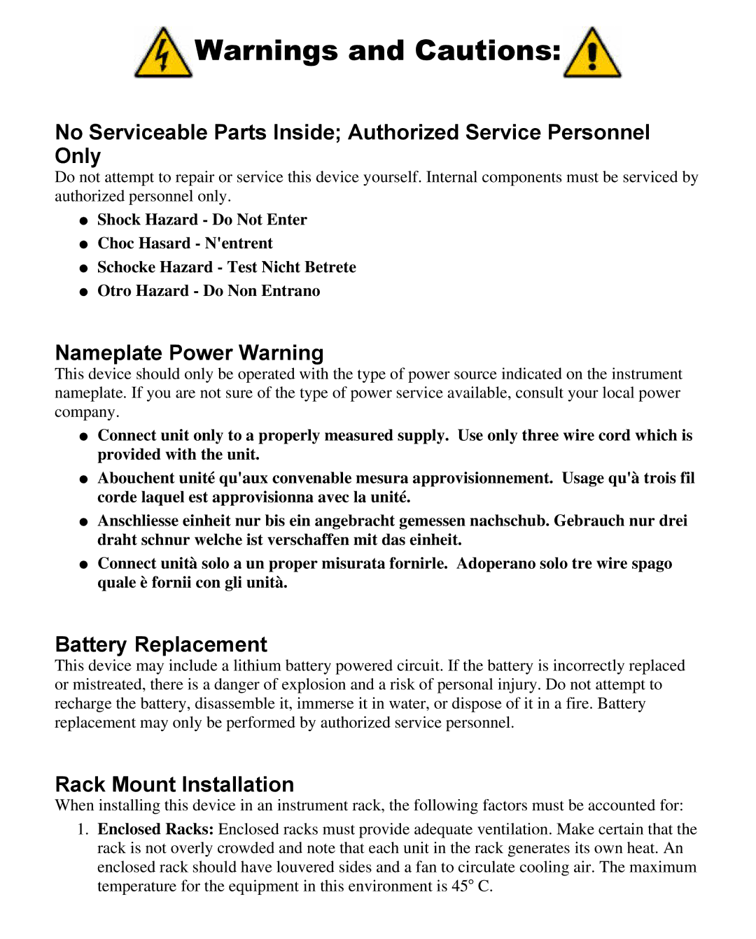 Western Telematic CMS-16 manual Nameplate Power Warning, Battery Replacement, Rack Mount Installation 