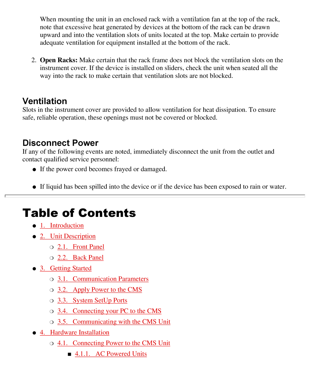 Western Telematic CMS-16 manual Table of Contents 