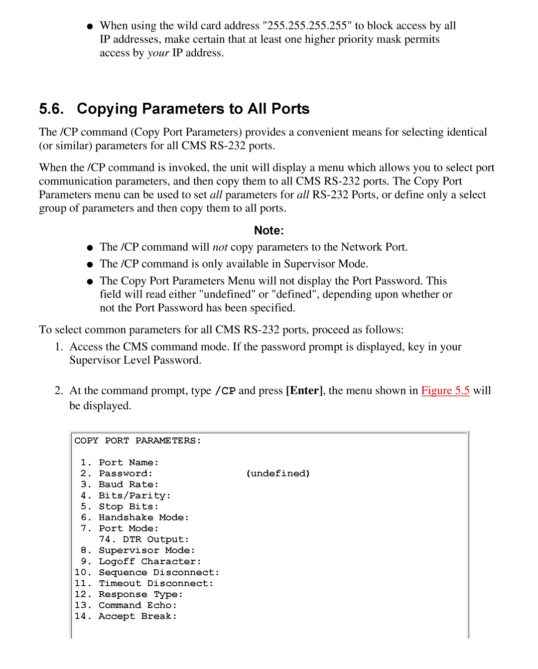 Western Telematic CMS-16 manual Copying Parameters to All Ports, Copy Port Parameters 