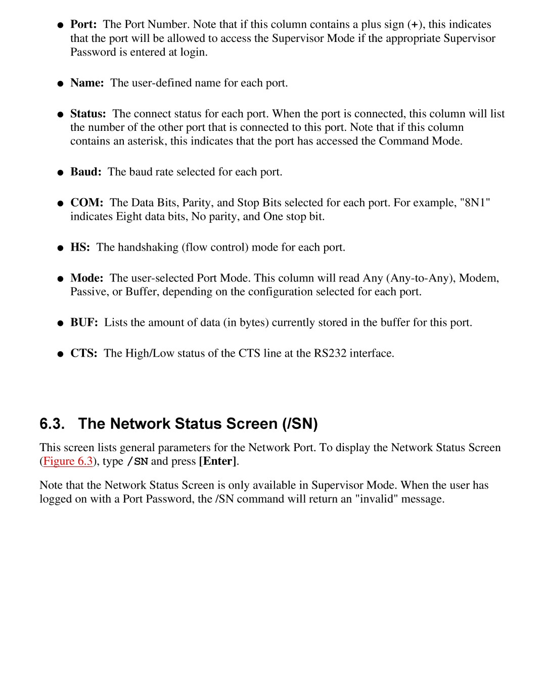 Western Telematic CMS-16 manual Network Status Screen /SN 