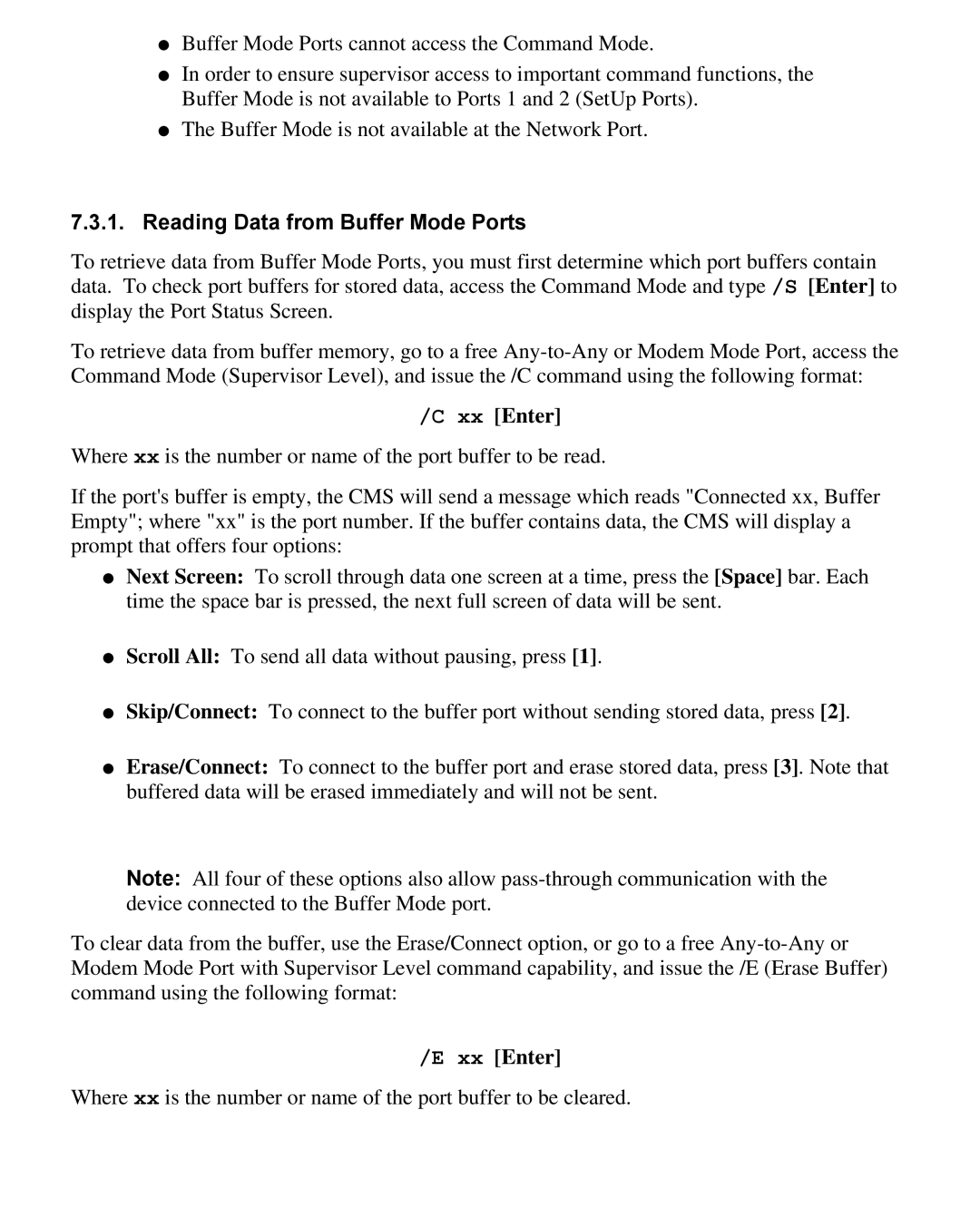 Western Telematic CMS-16 manual Reading Data from Buffer Mode Ports, Xx Enter 