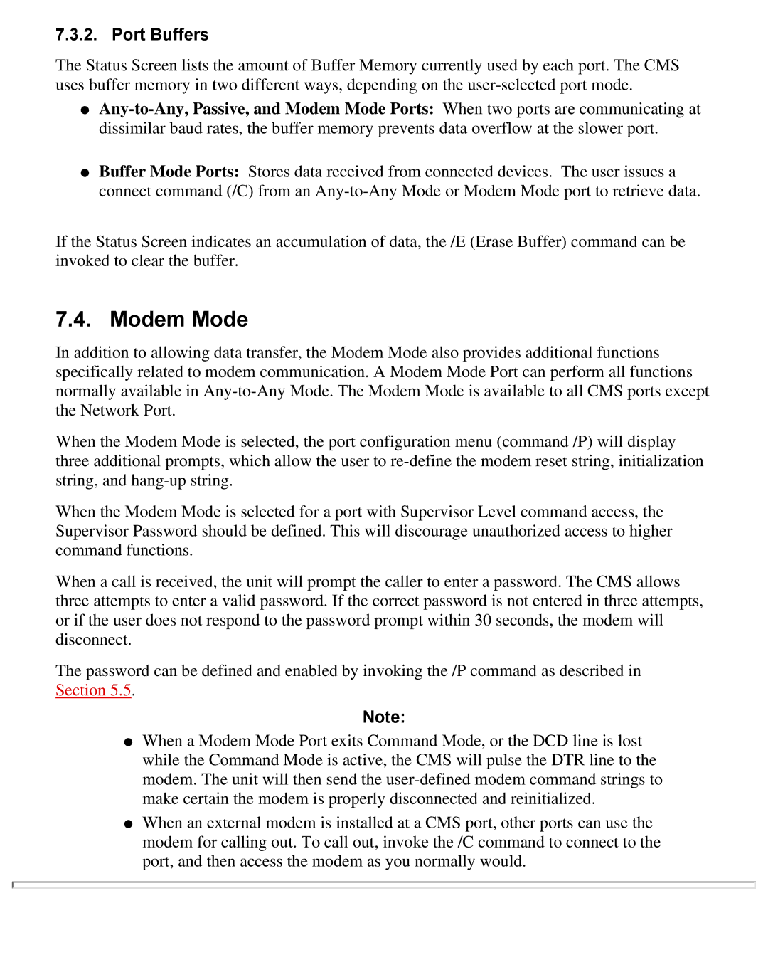 Western Telematic CMS-16 manual Modem Mode, Port Buffers 