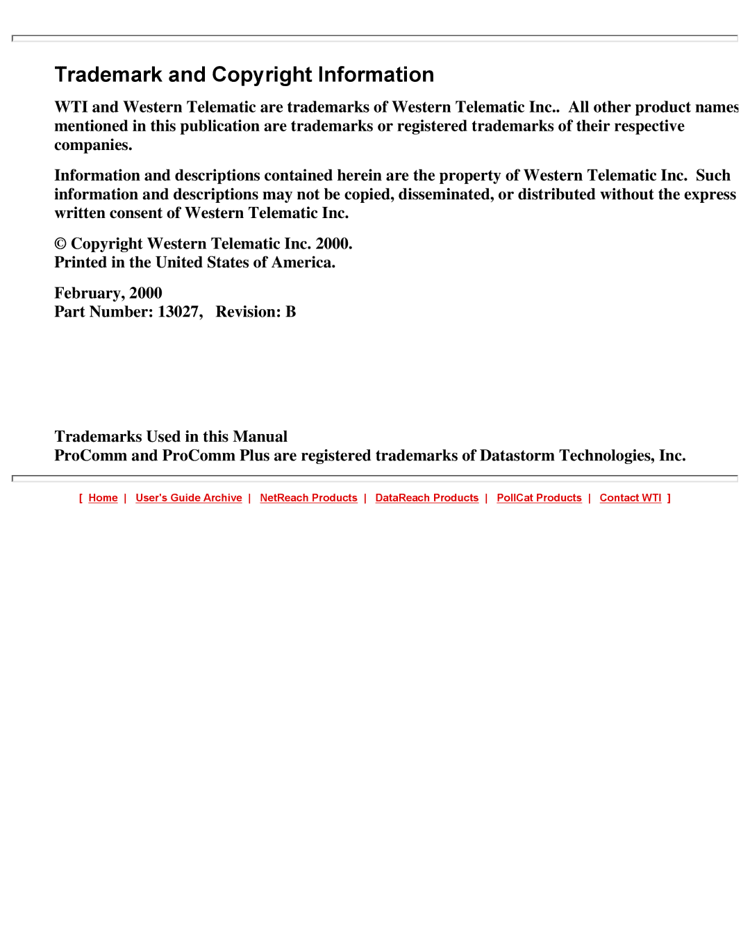 Western Telematic CMS-16 manual Trademark and Copyright Information, Trademarks Used in this Manual 