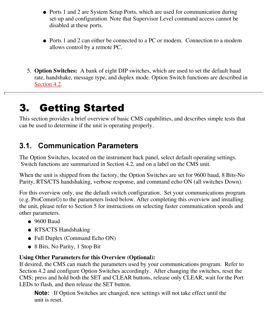 Western Telematic CMS-16 Getting Started, Communication Parameters, Using Other Parameters for this Overview Optional 