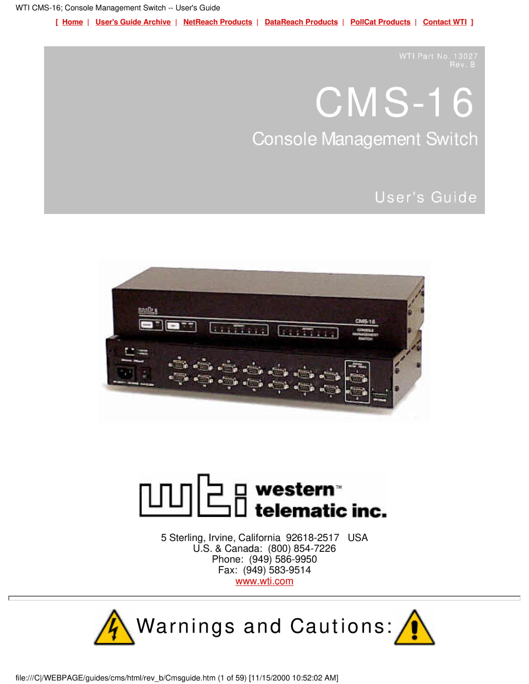 Western Telematic CMS-16 manual 